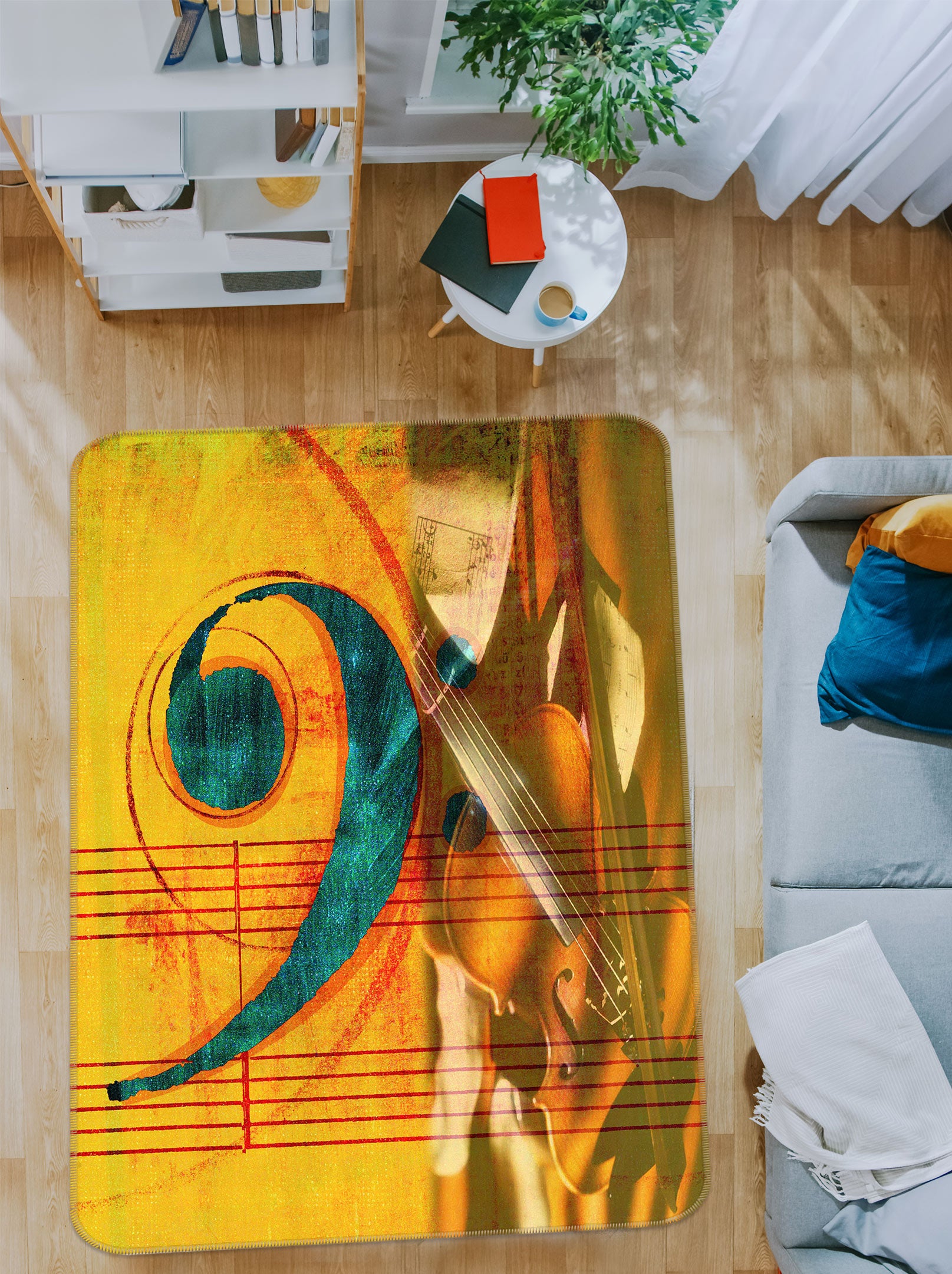 3D Golden Violin Pattern 76123 Non Slip Rug Mat