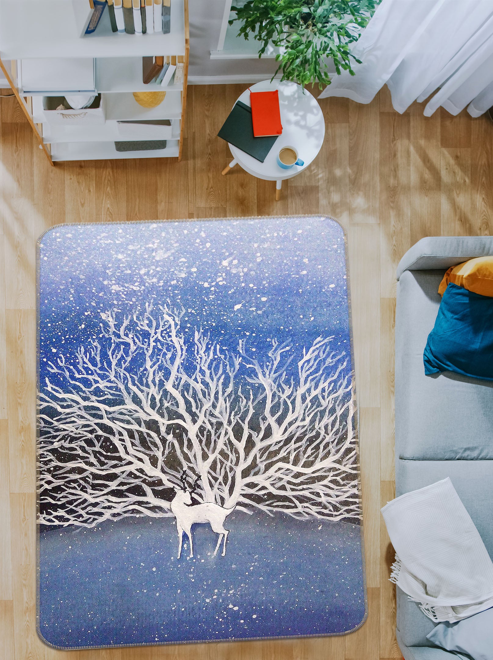 3D White Dead Tree Deer 65031 Non Slip Rug Mat