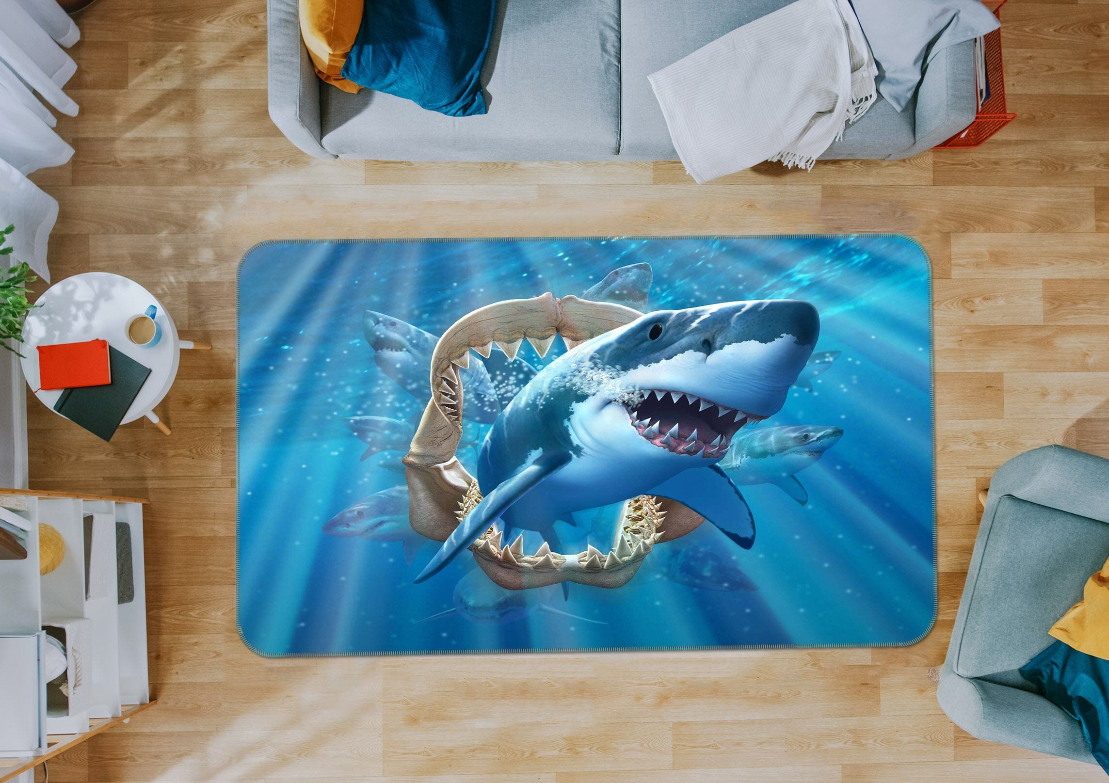 3D Great White Shark 1059 Jerry LoFaro Rug Non Slip Rug Mat Mat AJ Creativity Home 