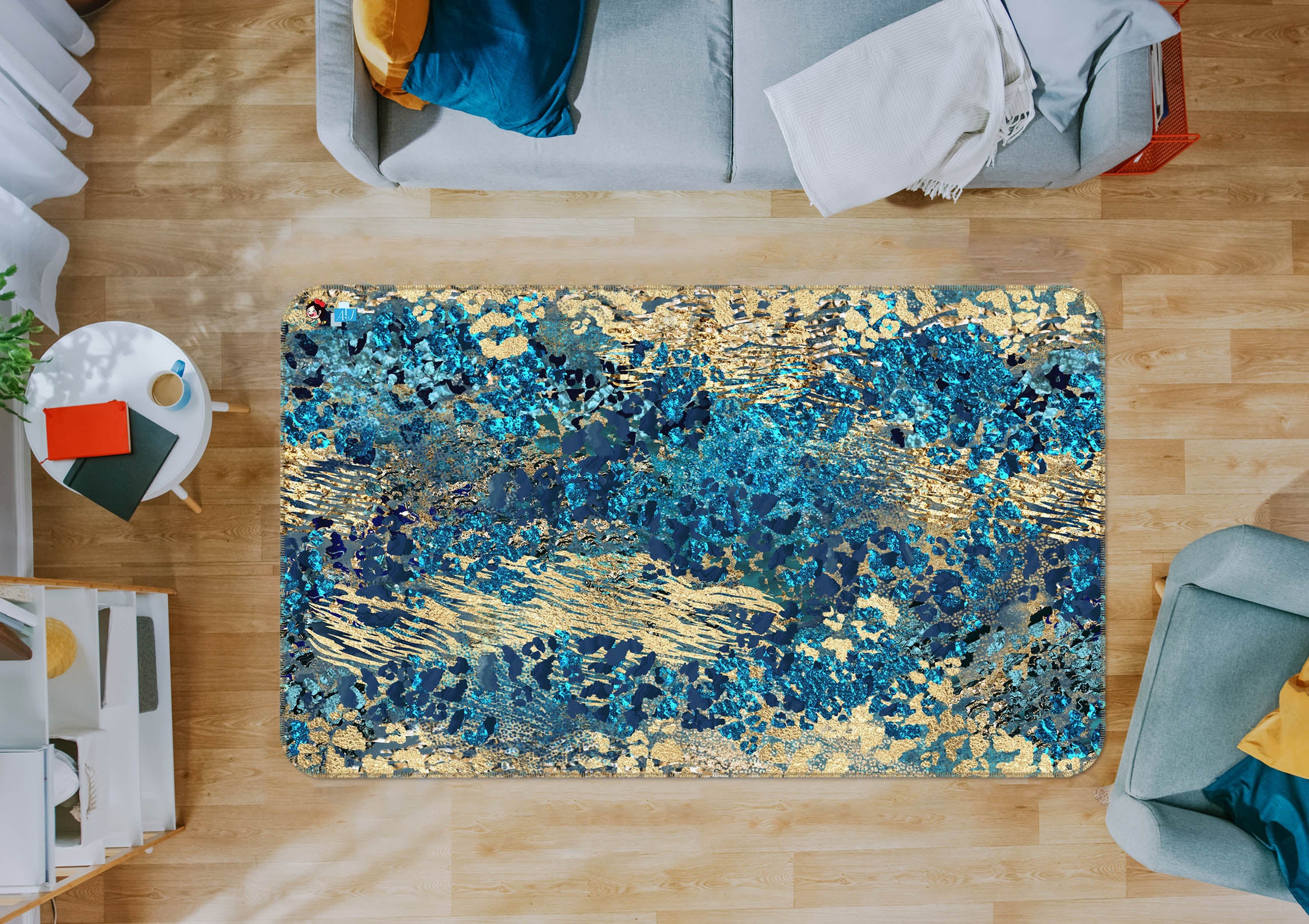 3D Blue Golden Pattern 83037 Andrea haase Rug Non Slip Rug Mat