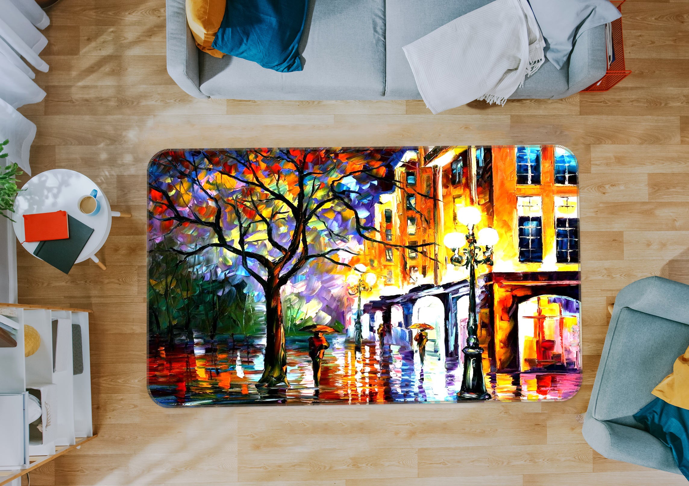 3D Street Tree Street Lamp 75296 Non Slip Rug Mat