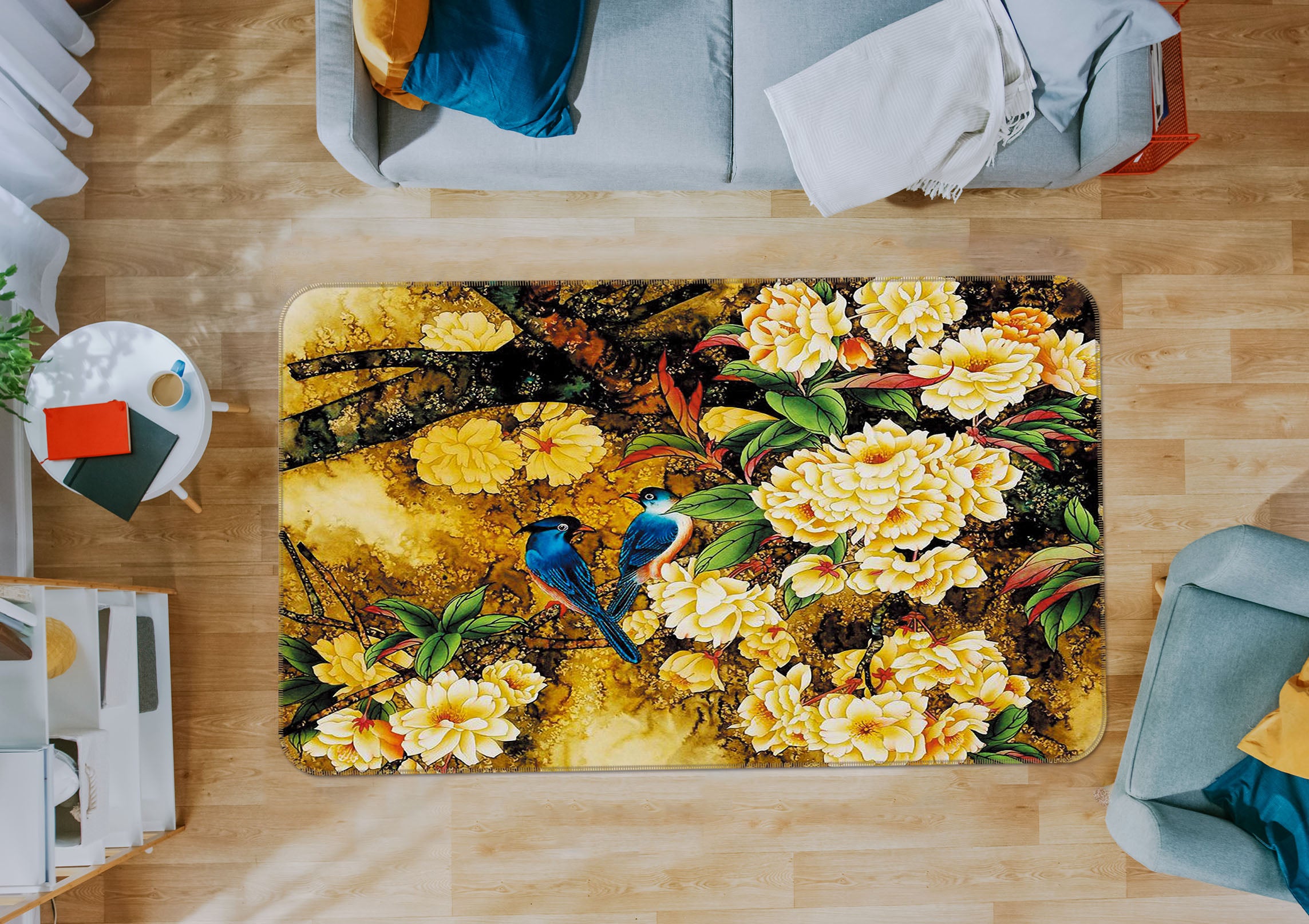 3D Flower Bird 32092 Non Slip Rug Mat