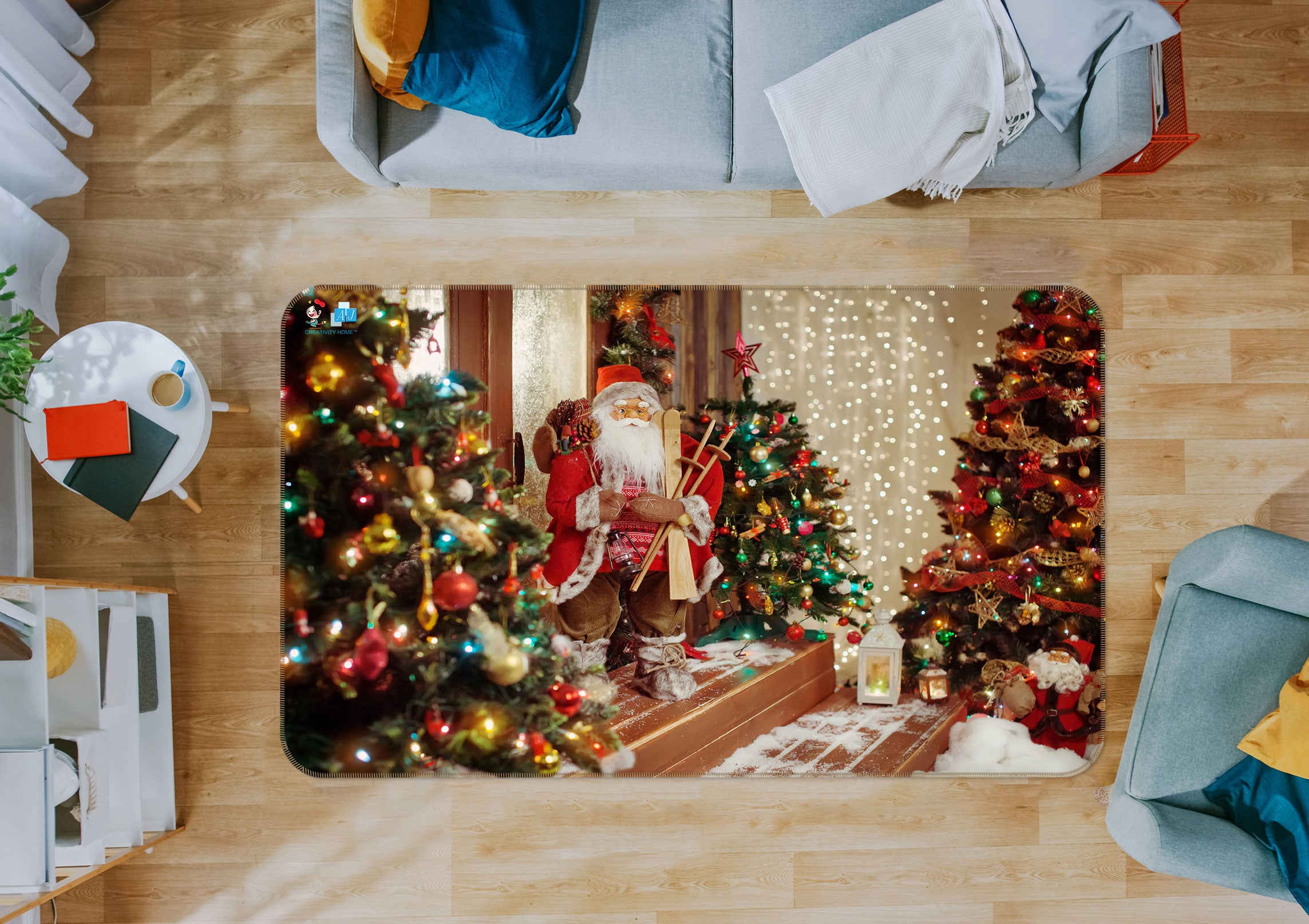 3D Tree Santa Claus 54245 Christmas Non Slip Rug Mat Xmas
