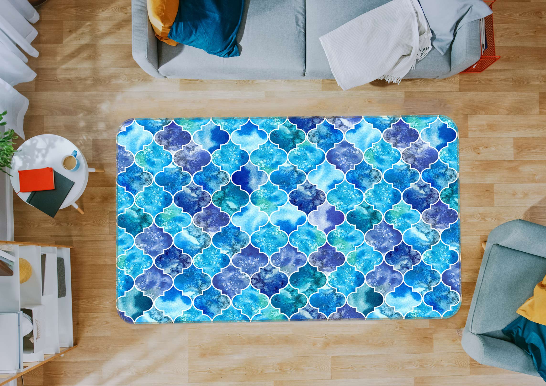 3D Blue Pattern 30020 Non Slip Rug Mat
