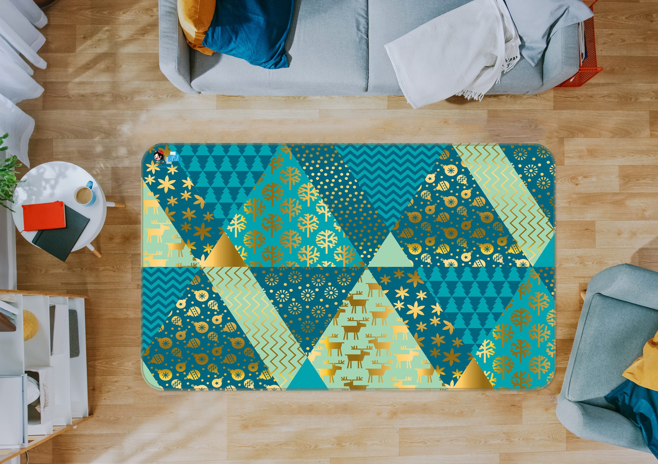 3D Green Triangle 54256 Christmas Non Slip Rug Mat Xmas