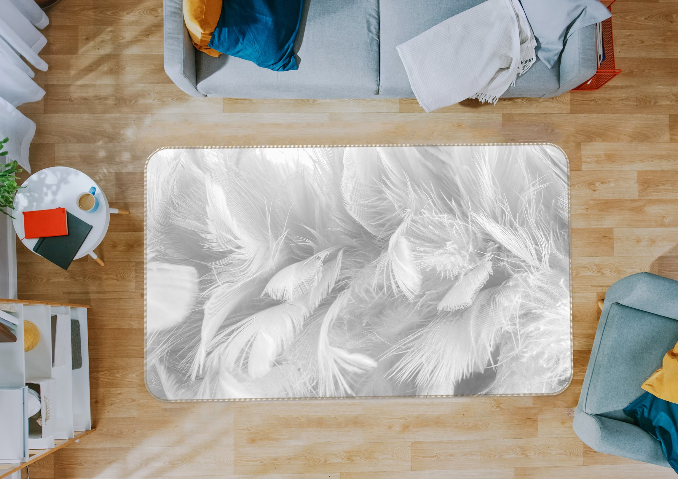 3D White Feather 30060 Non Slip Rug Mat