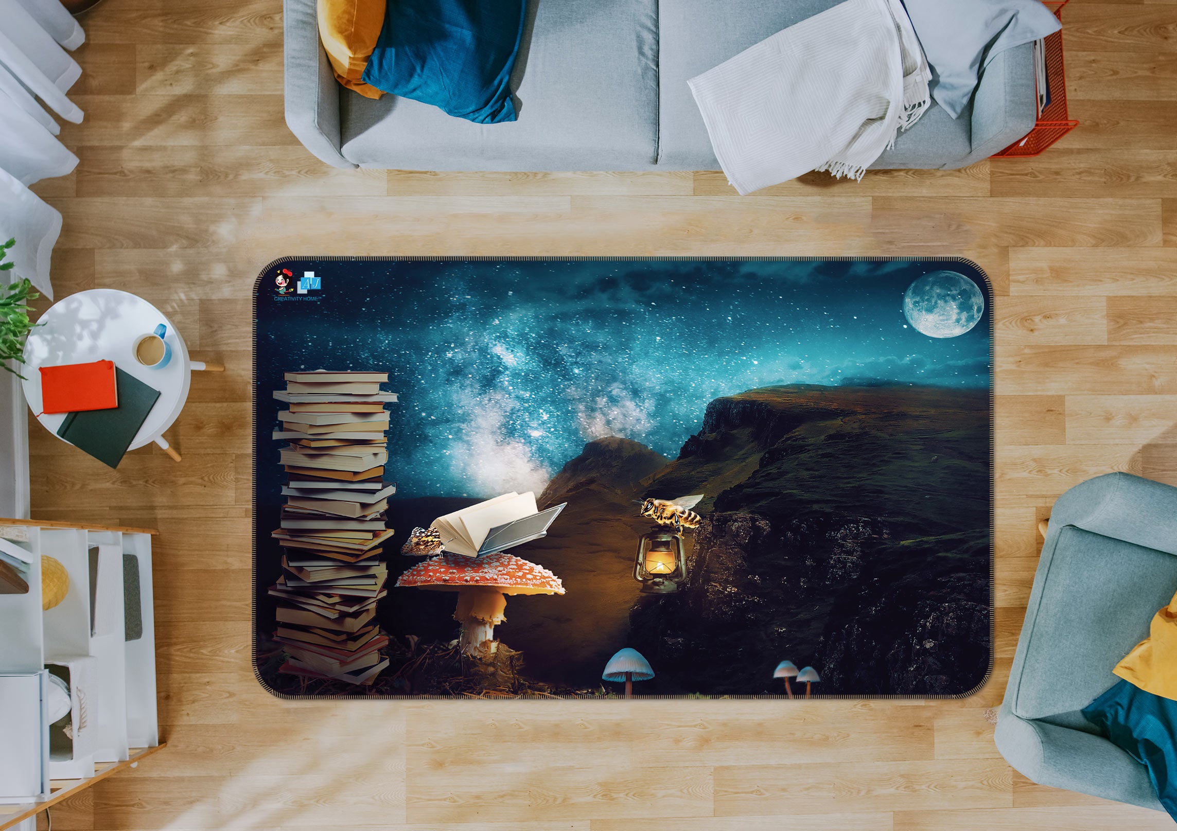 3D Mushroom Book 5119 Beth Sheridan Rug Non Slip Rug Mat