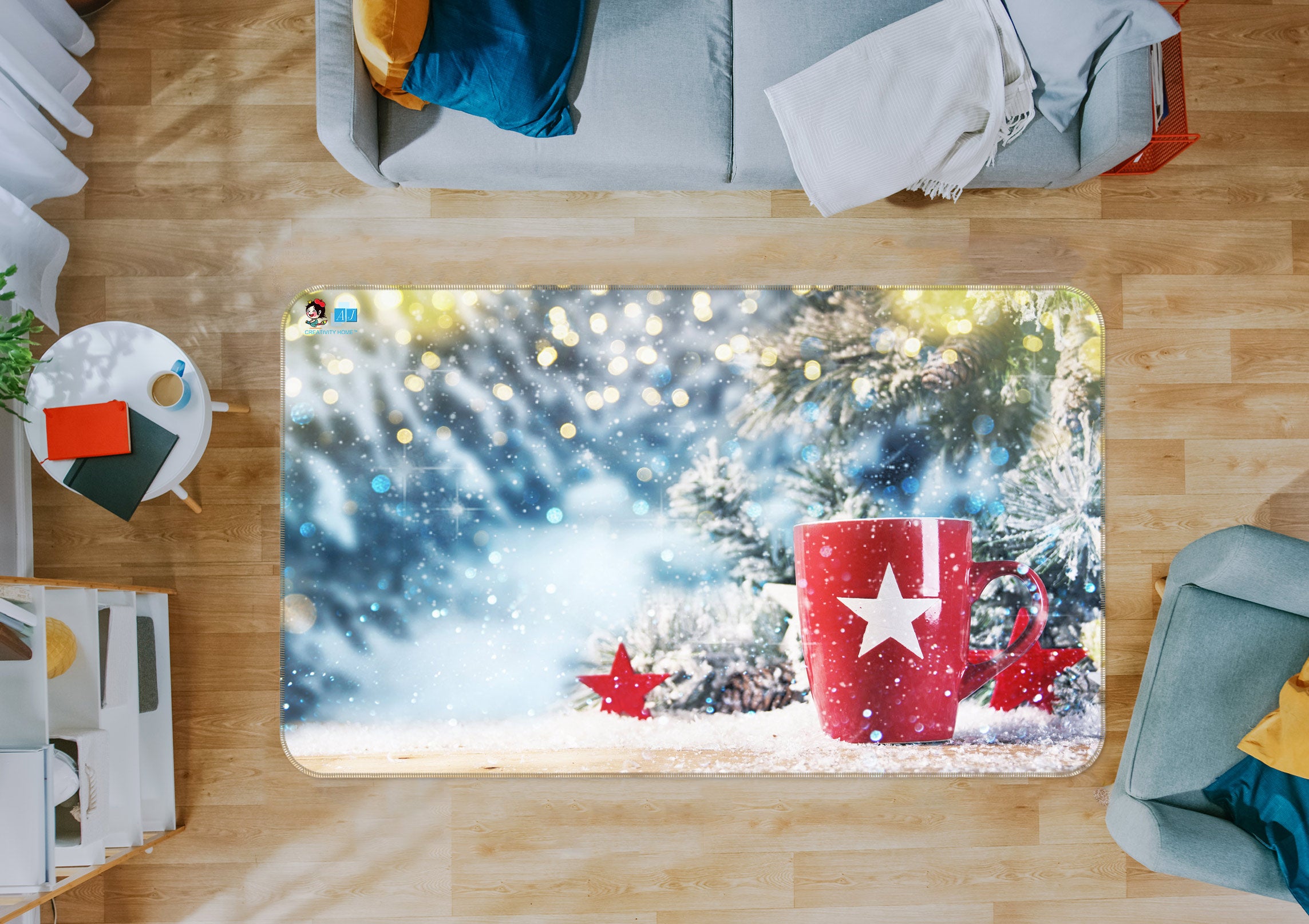3D Snow Red Cup 54242 Christmas Non Slip Rug Mat Xmas