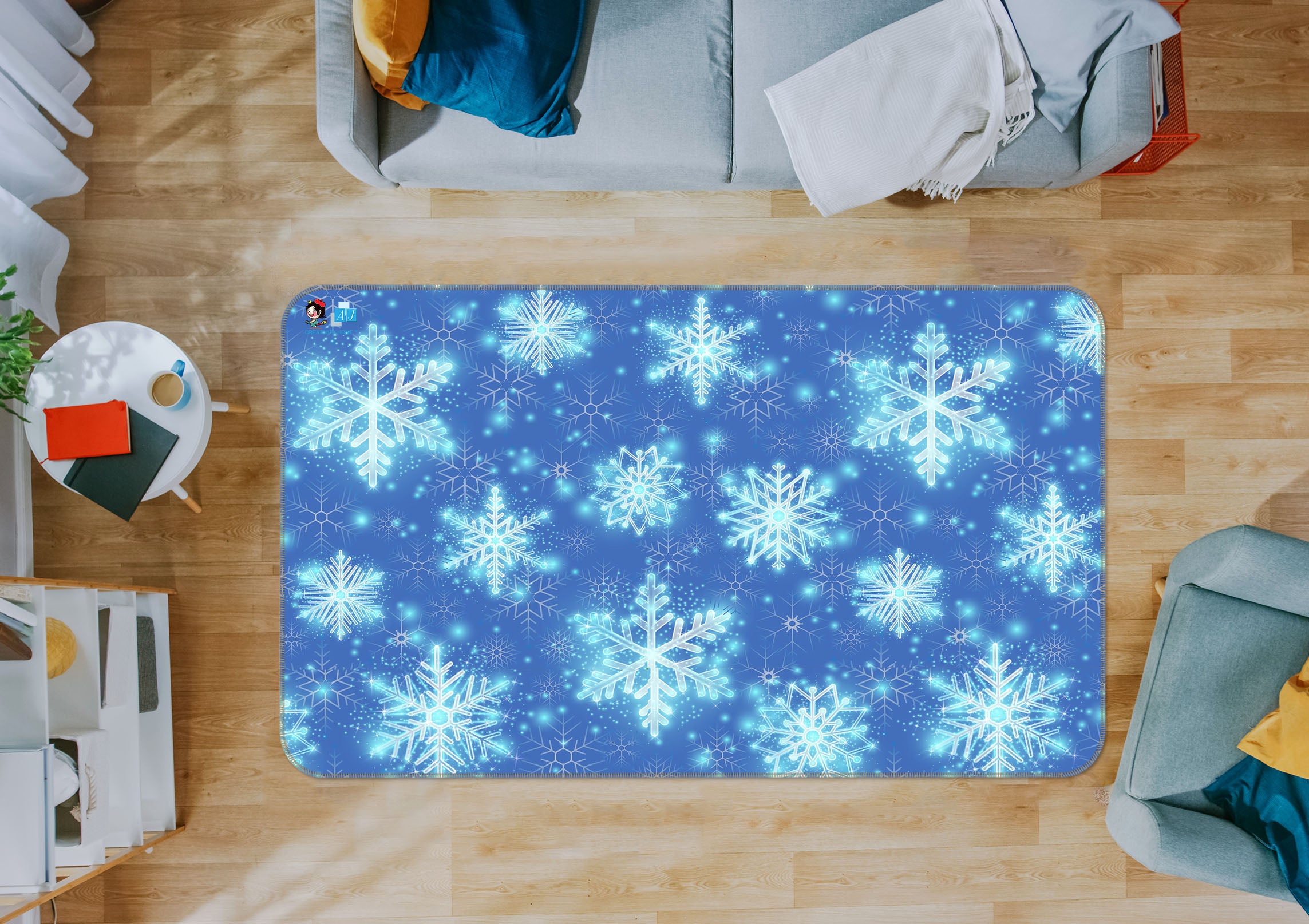 3D Blue Snowflakes 55054 Christmas Non Slip Rug Mat Xmas