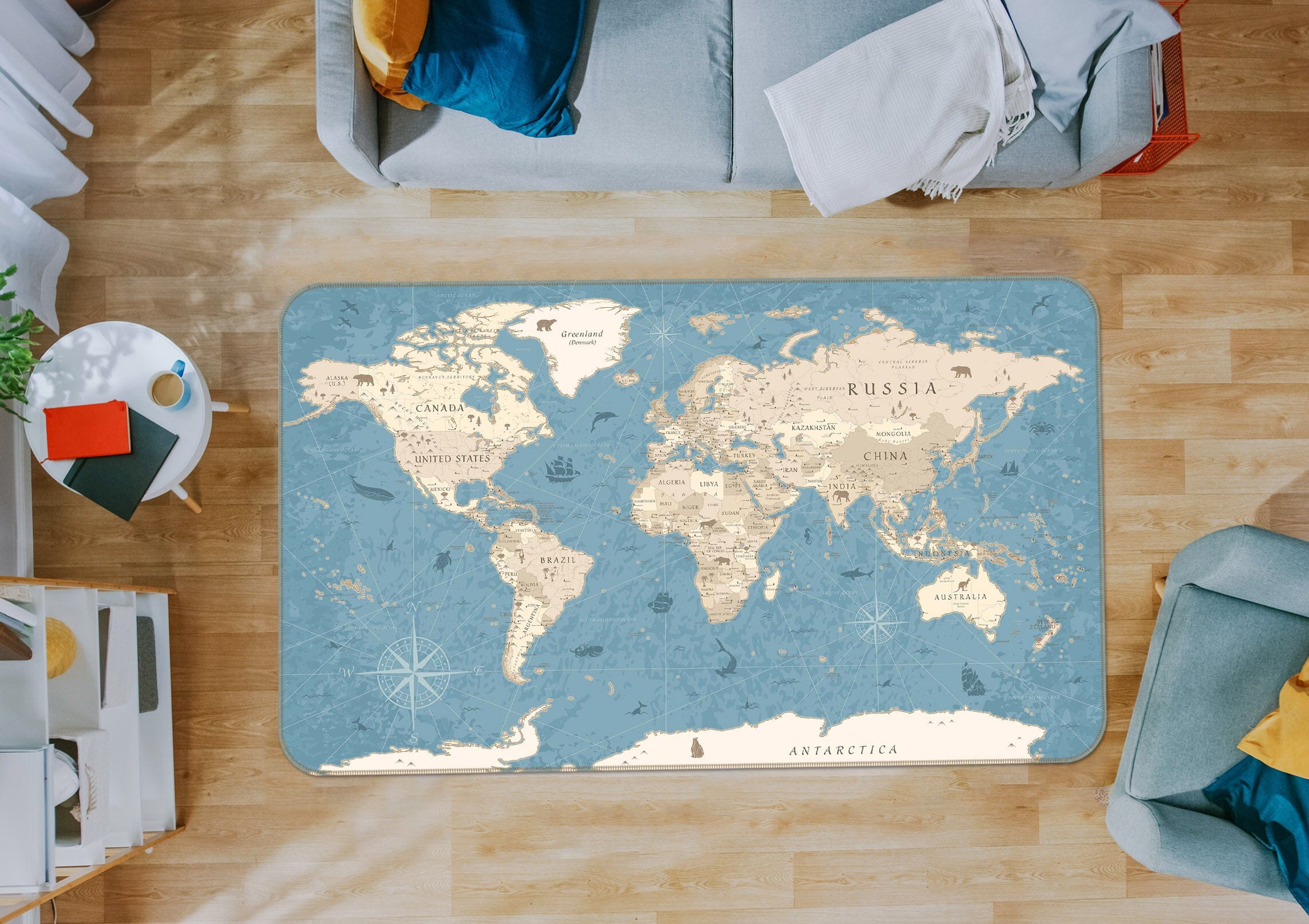 3D White Clouds 316 World Map Non Slip Rug Mat Mat AJ Creativity Home 