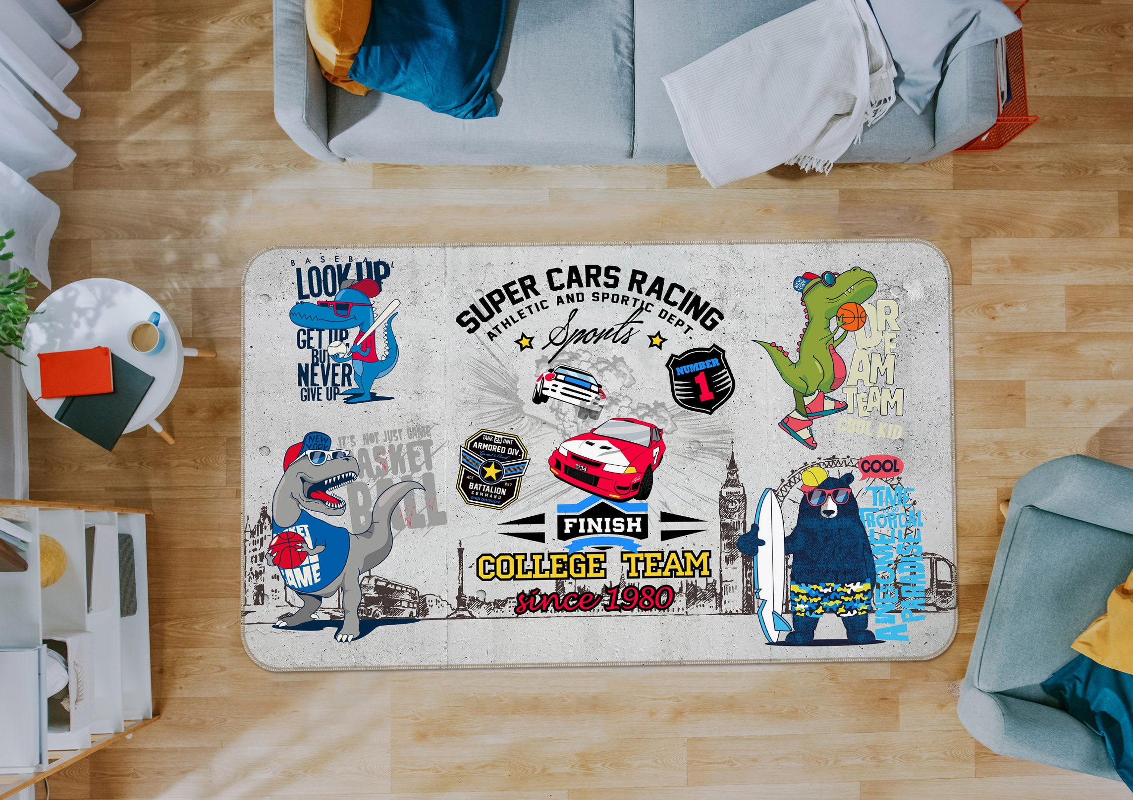 3D Dinosaur Car 34088 Non Slip Rug Mat