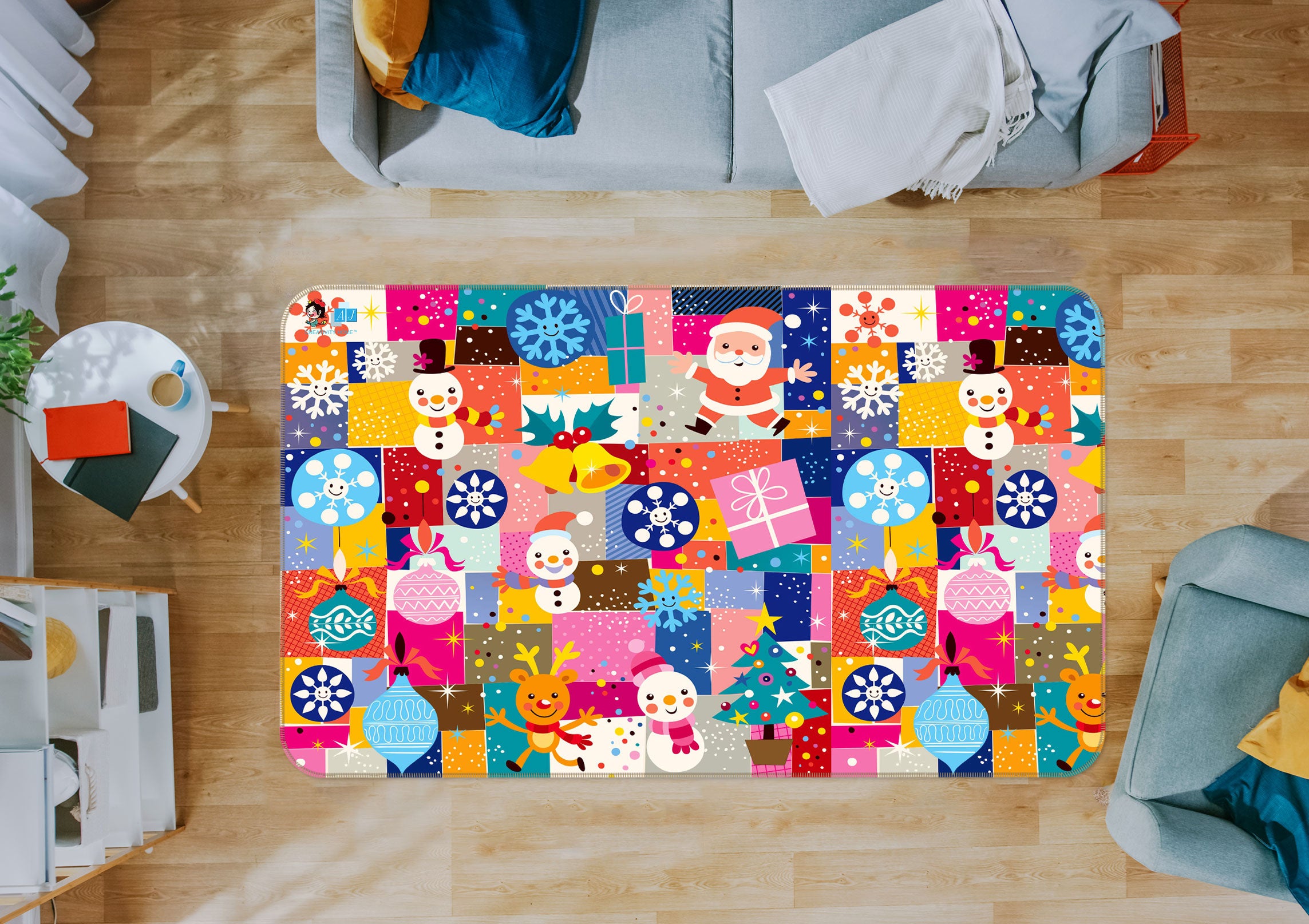 3D Colored Square 54216 Christmas Non Slip Rug Mat Xmas