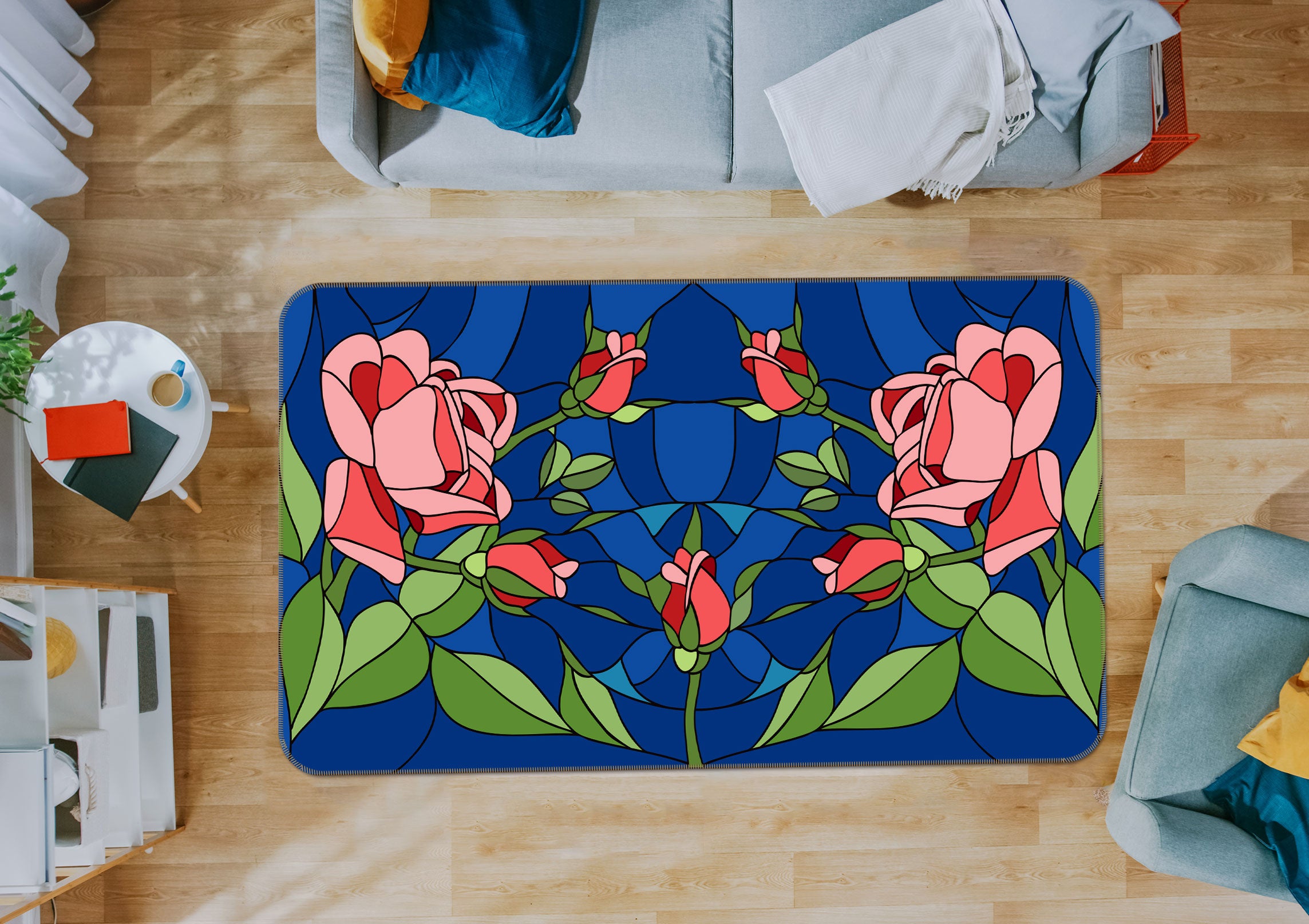 3D Flowers Splicing 33006 Non Slip Rug Mat