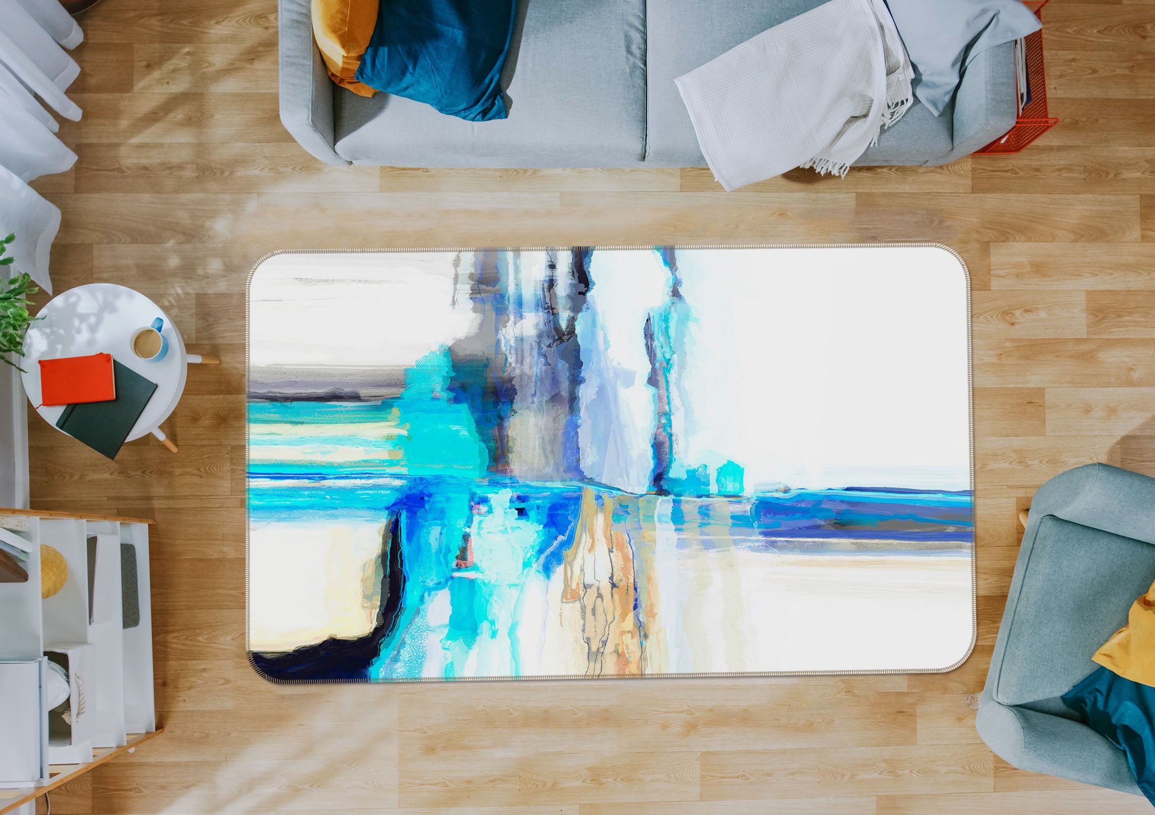 3D Blue Paint Pattern 84011 Michael Tienhaara Rug Non Slip Rug Mat