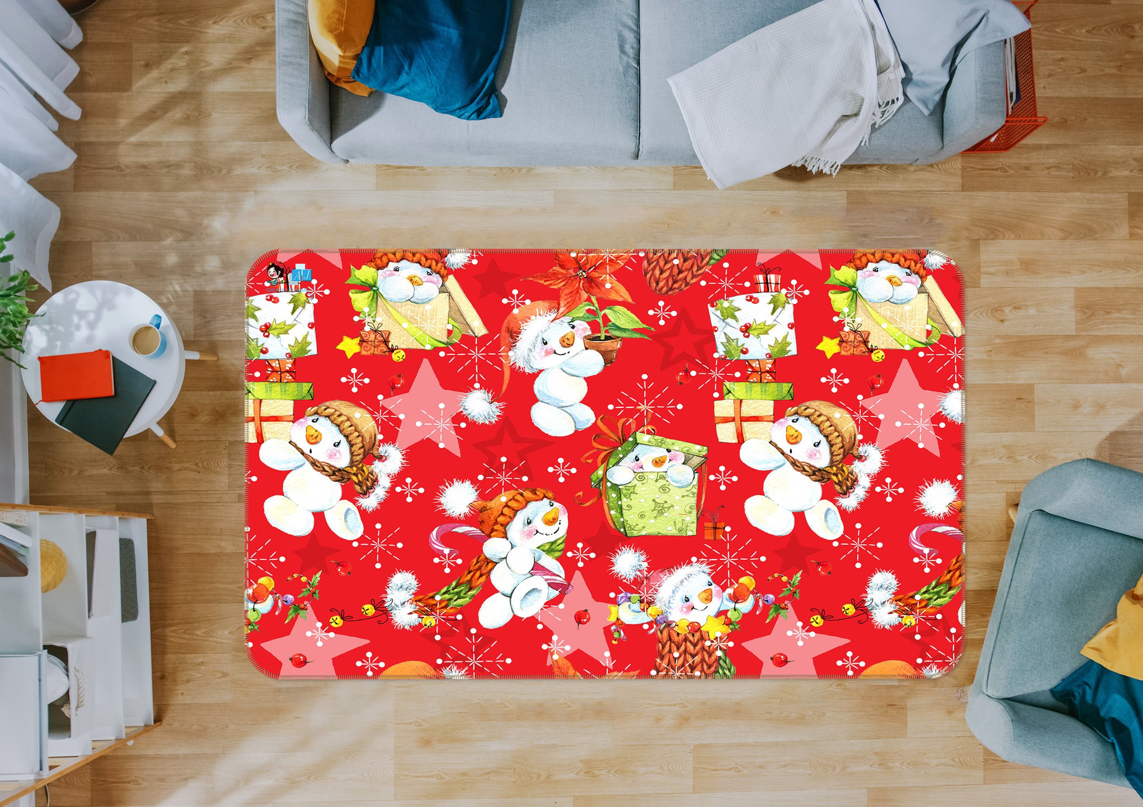 3D Snowman Pattern 54229 Christmas Non Slip Rug Mat Xmas