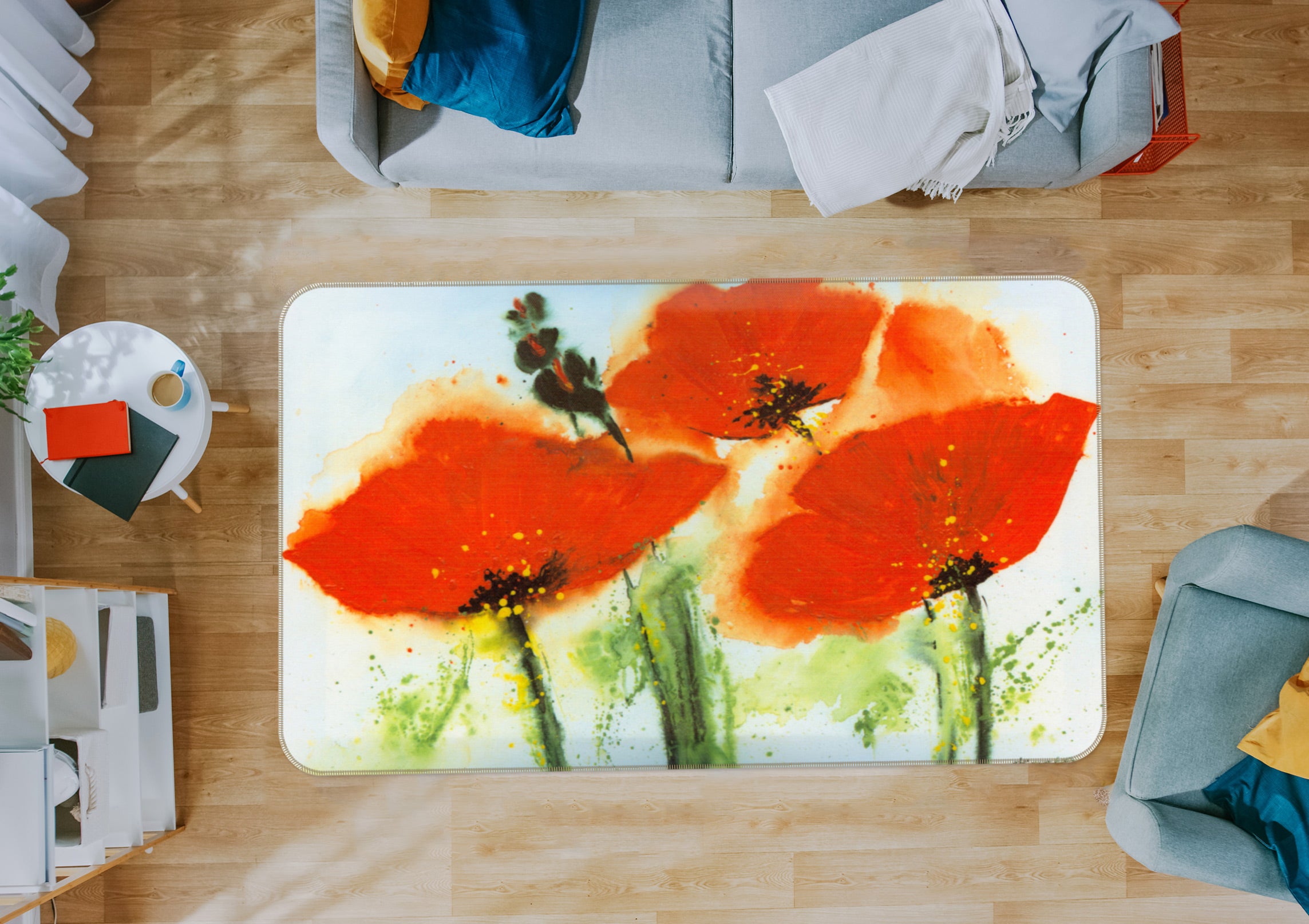 3D Red Flowers 75297 Non Slip Rug Mat
