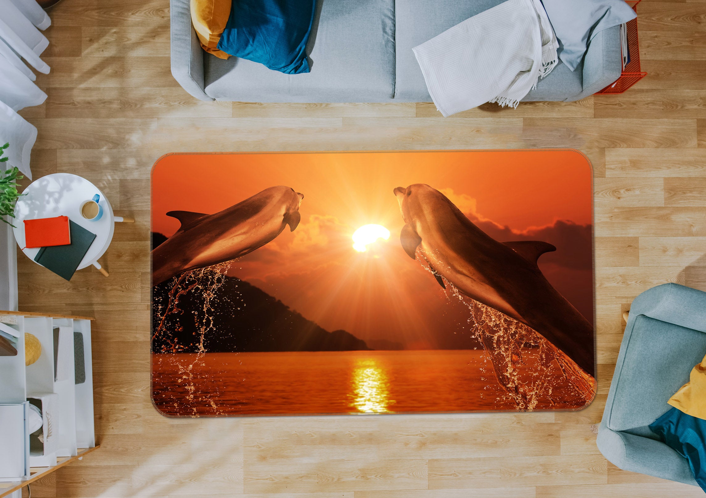 3D Dolphin Jumping 65072 Non Slip Rug Mat