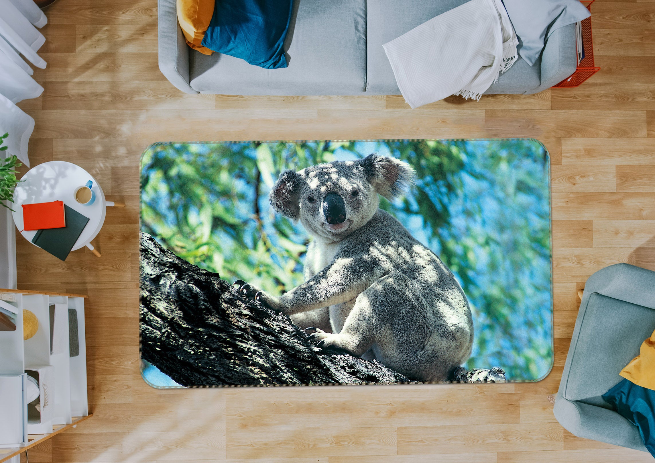 3D Koala Tree 069 Animal Non Slip Rug Mat