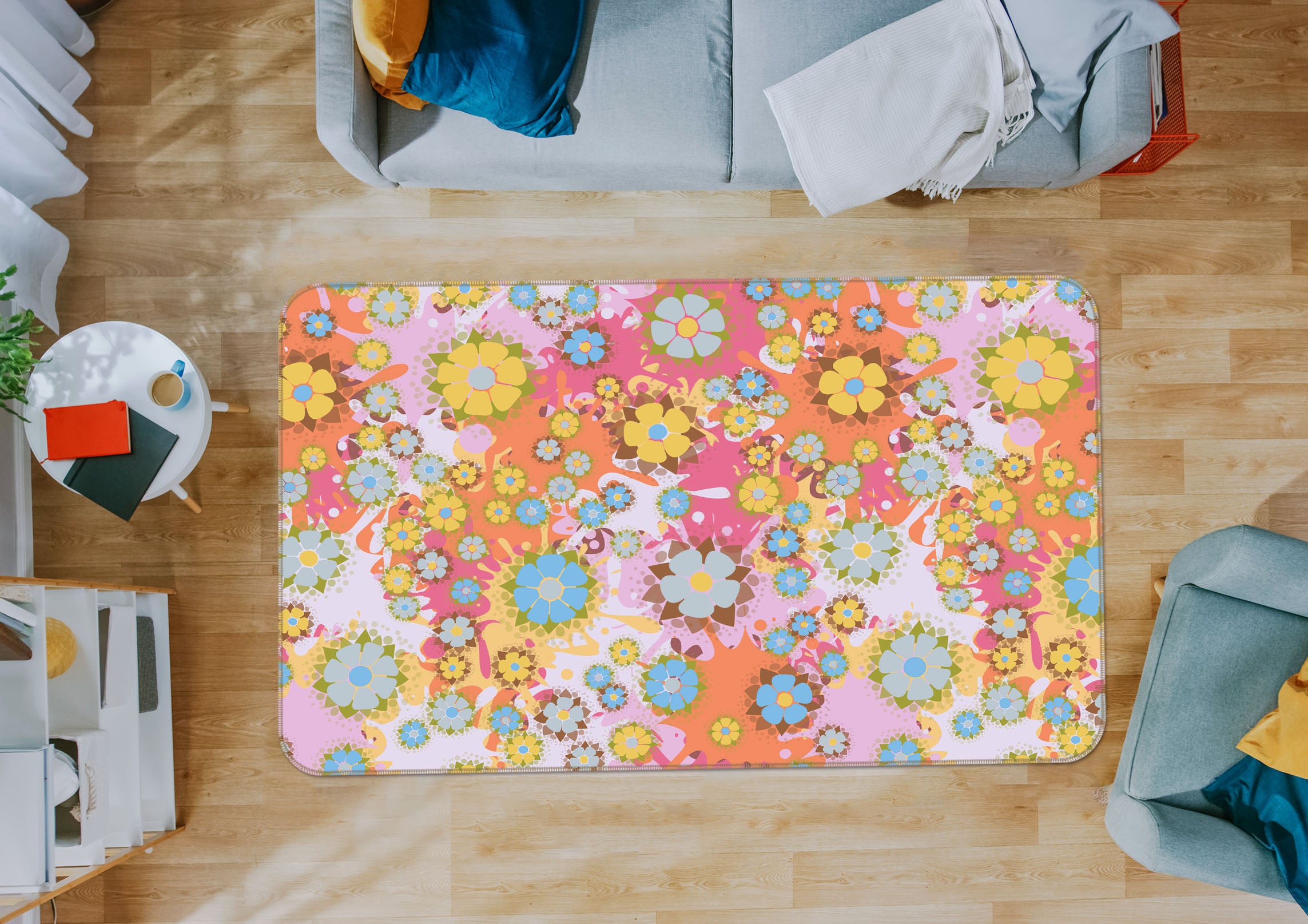 3D Flower Pattern 34170 Non Slip Rug Mat