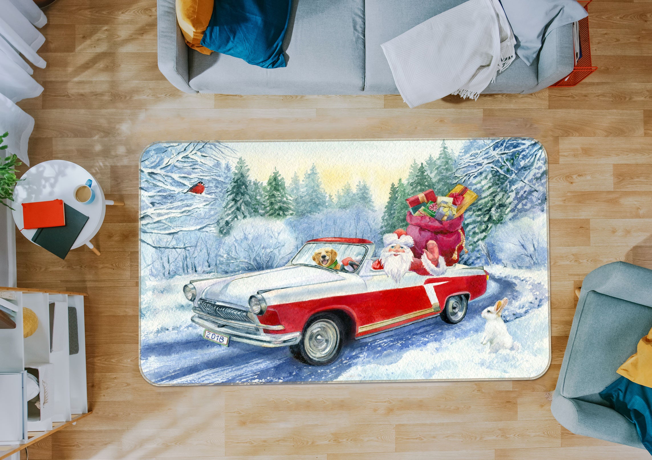 3D Red Sports Car Snow 68004 Vehicle Non Slip Rug Mat