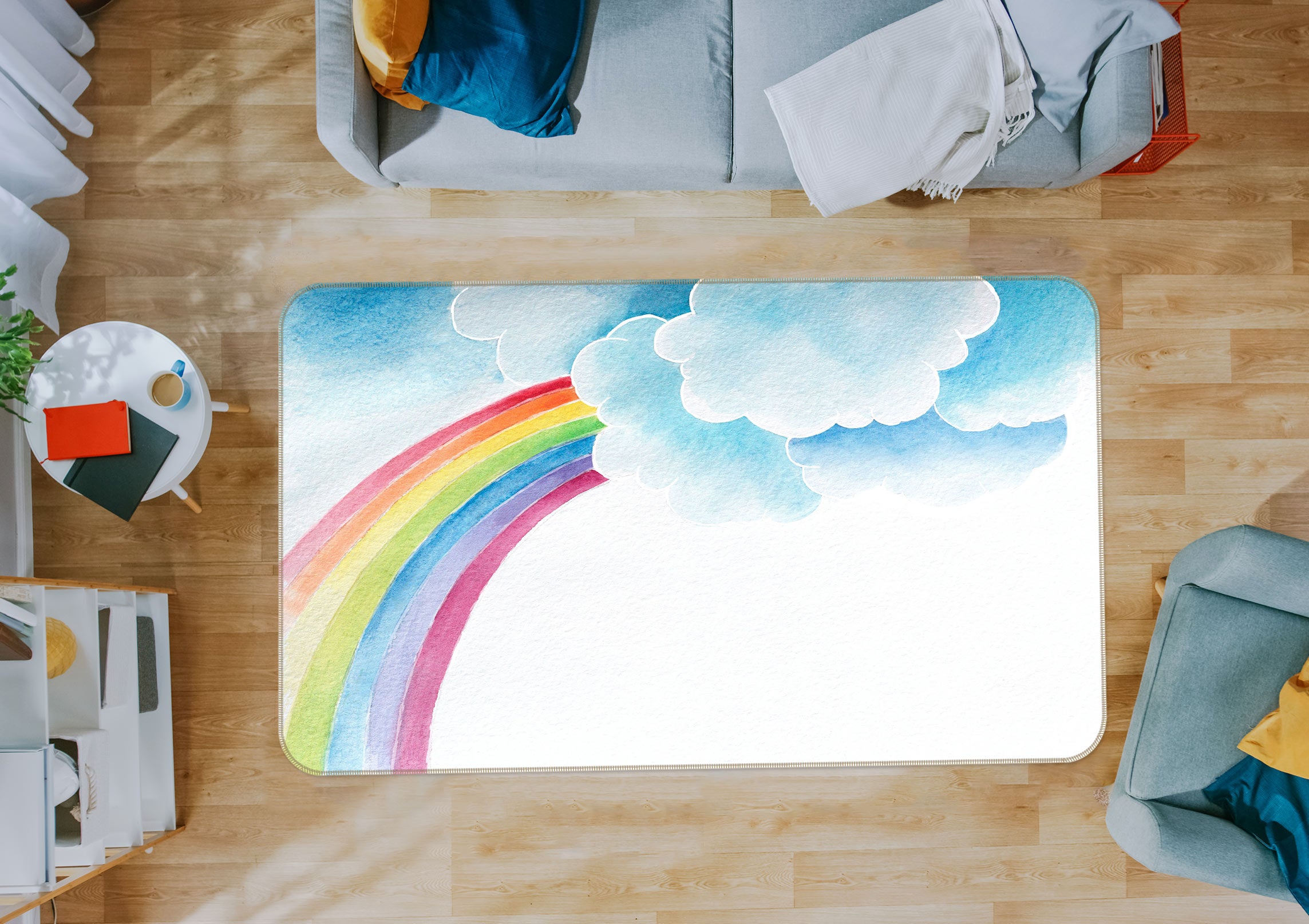 3D Rainbow Clouds 77150 Non Slip Rug Mat