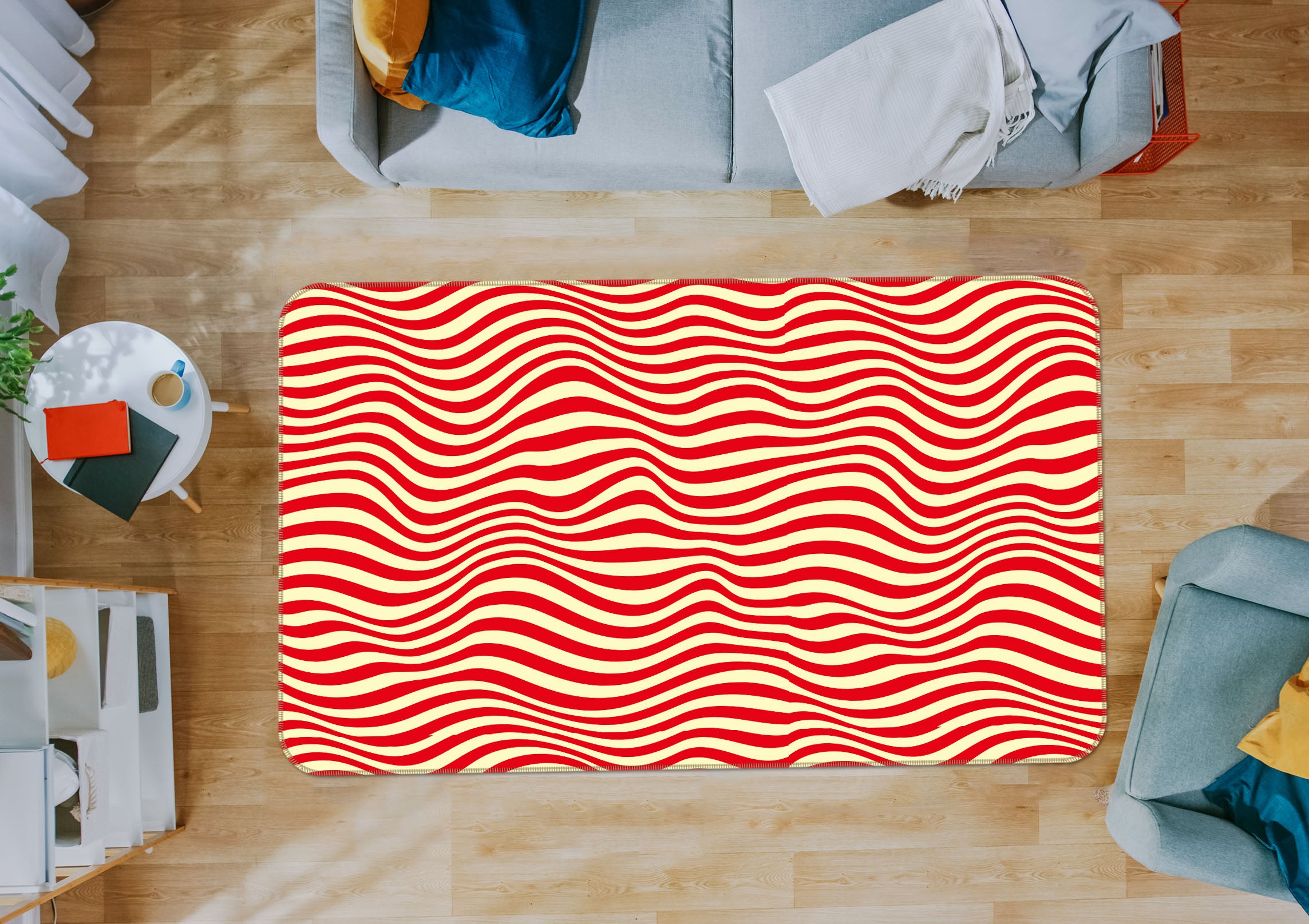 3D Red Wave 34231 Non Slip Rug Mat