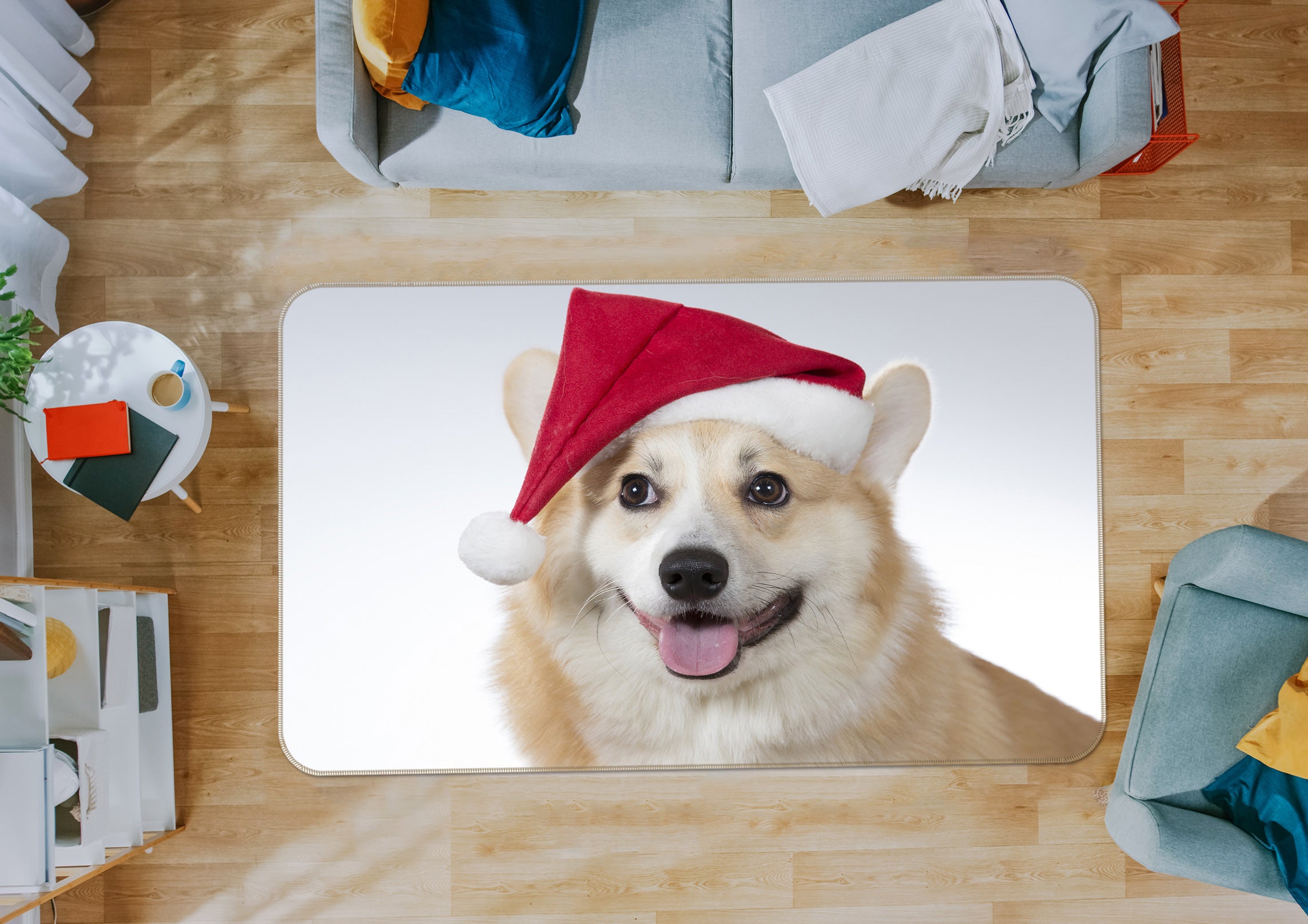 3D Christmas Hat Dog 37062 Non Slip Rug Mat