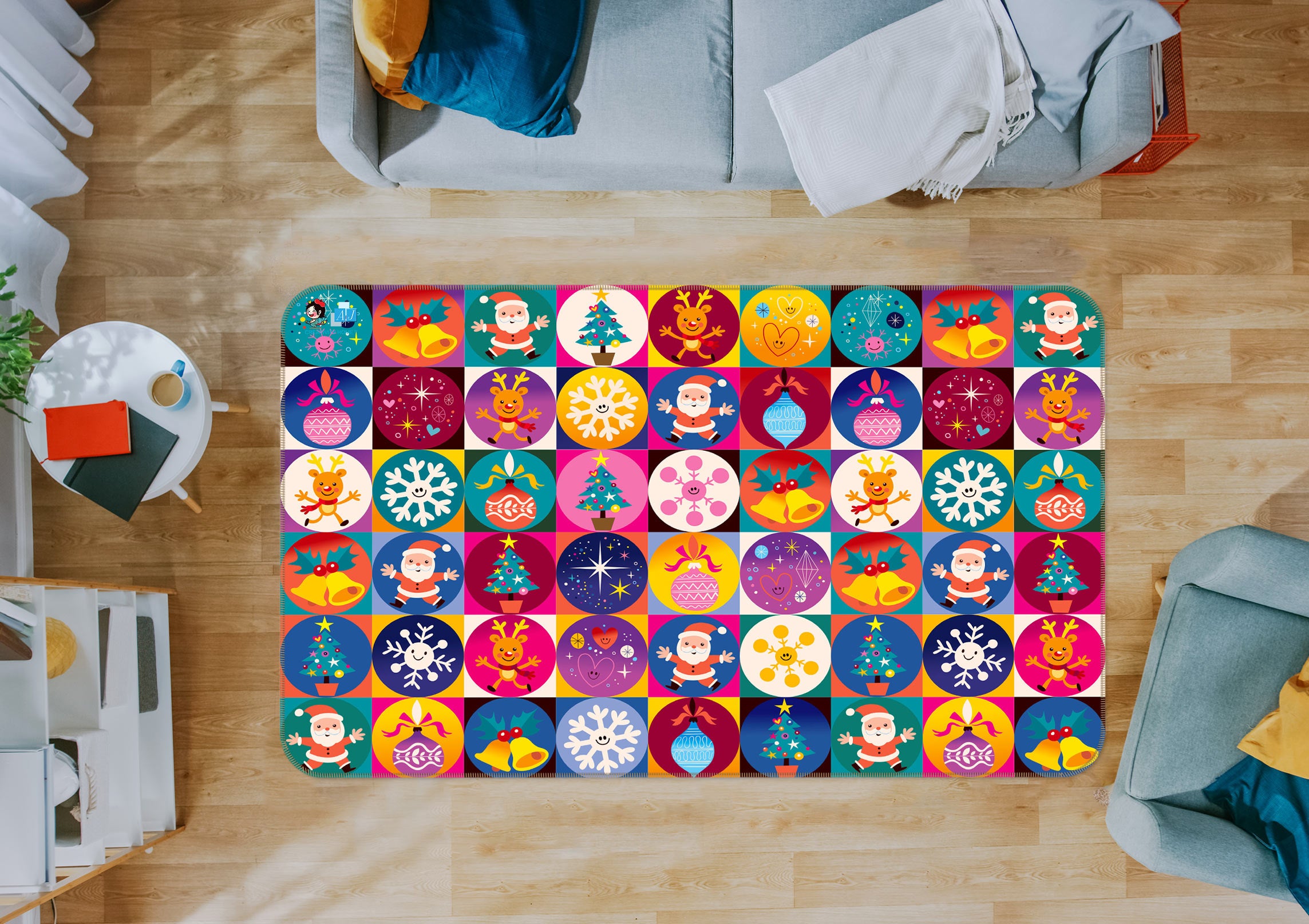 3D Color Circle Snowflake 54226 Christmas Non Slip Rug Mat Xmas