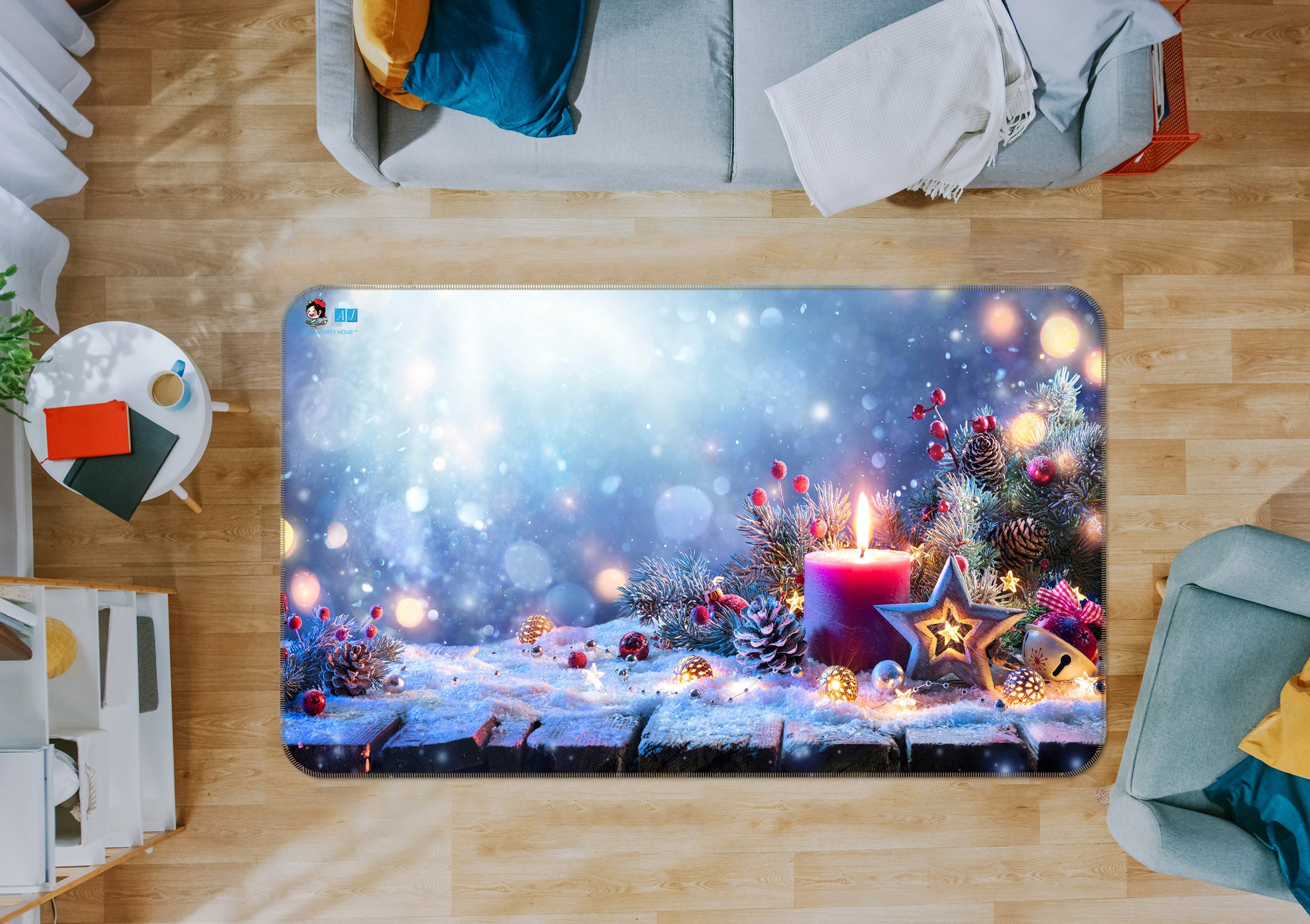 3D Snow Candle 55115 Christmas Non Slip Rug Mat Xmas