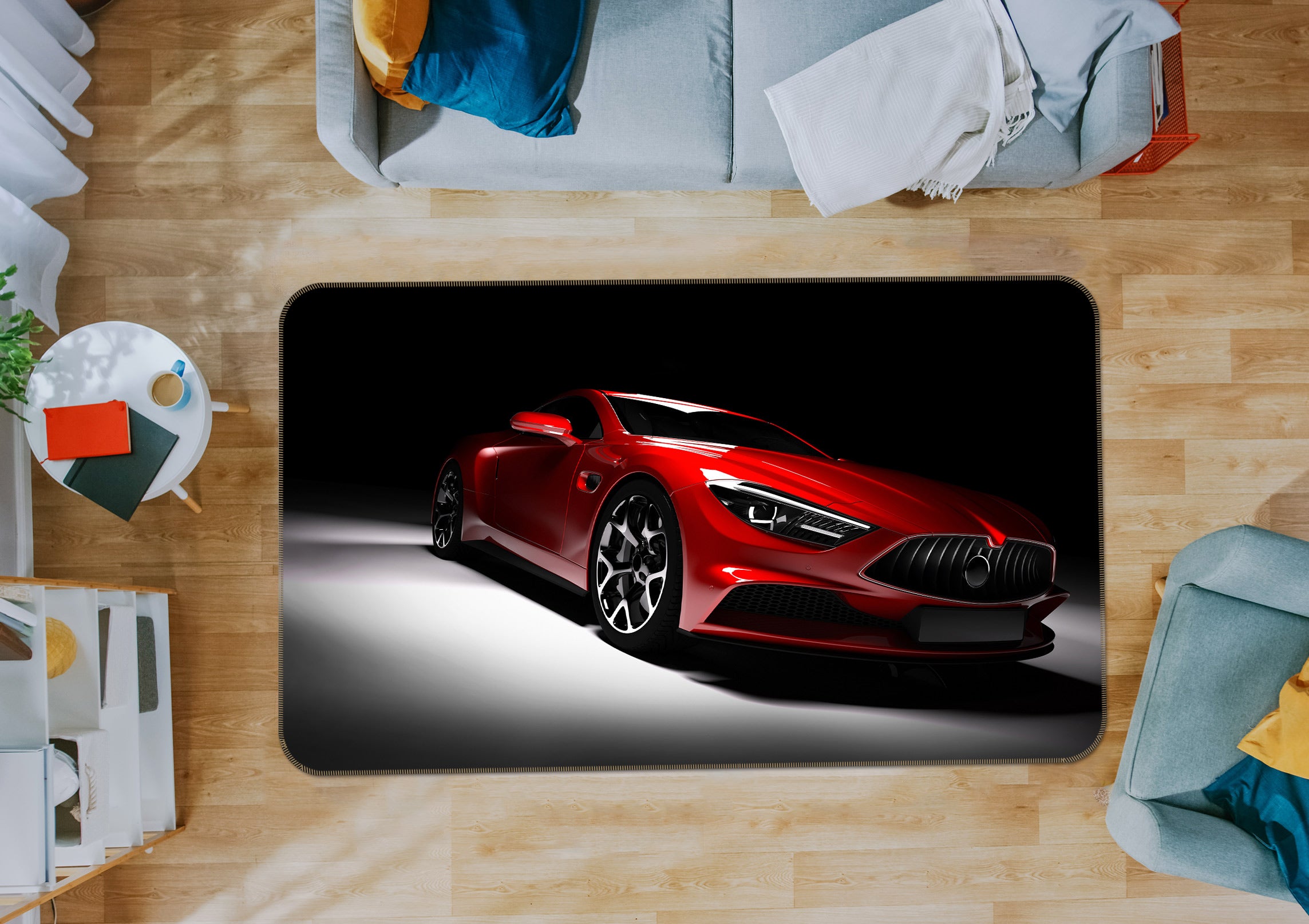 3D Red Car 68016 Vehicle Non Slip Rug Mat