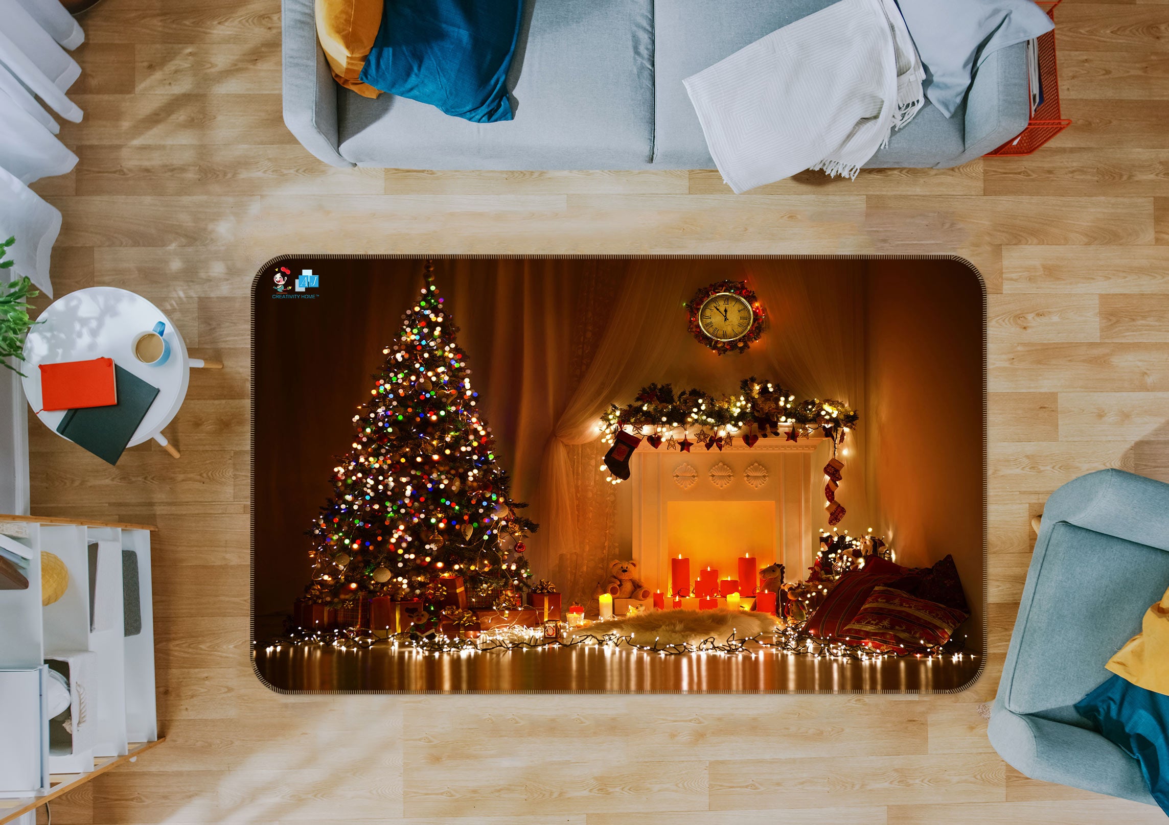 3D Tree String Lights 54221 Christmas Non Slip Rug Mat Xmas