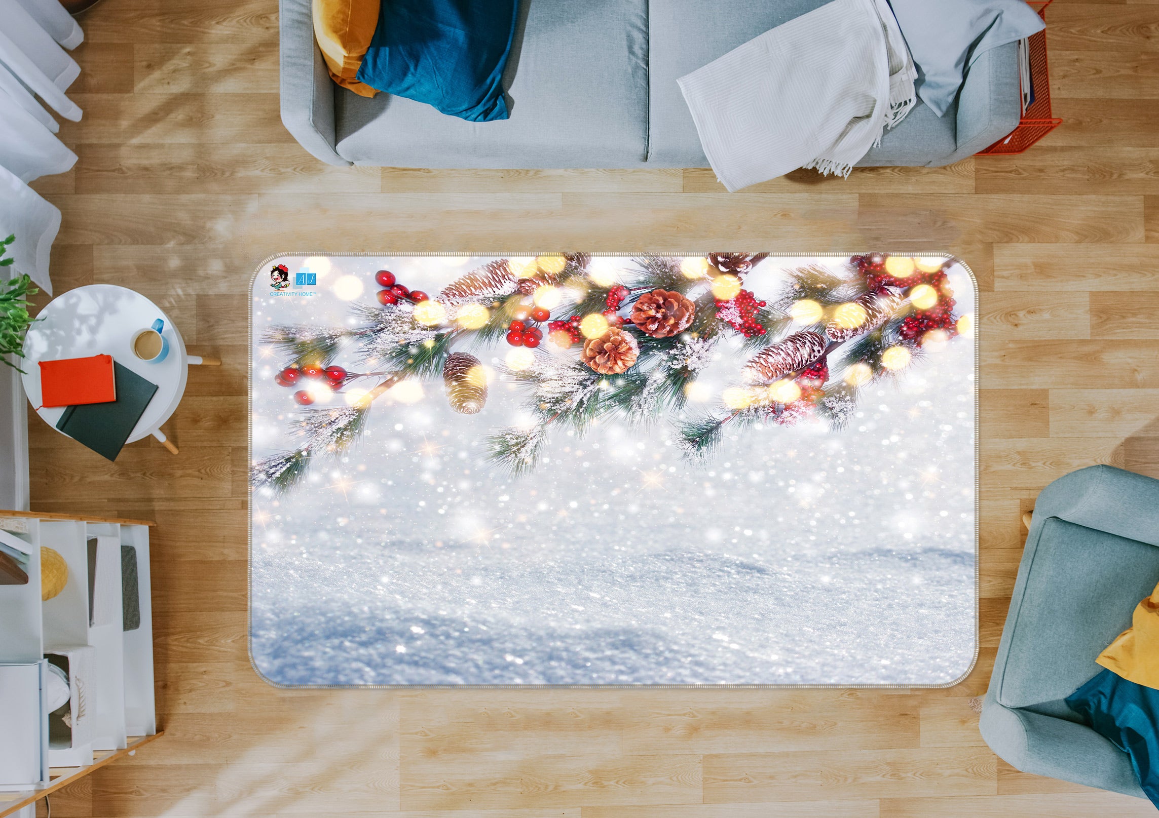 3D Snow Branches 55026 Christmas Non Slip Rug Mat Xmas