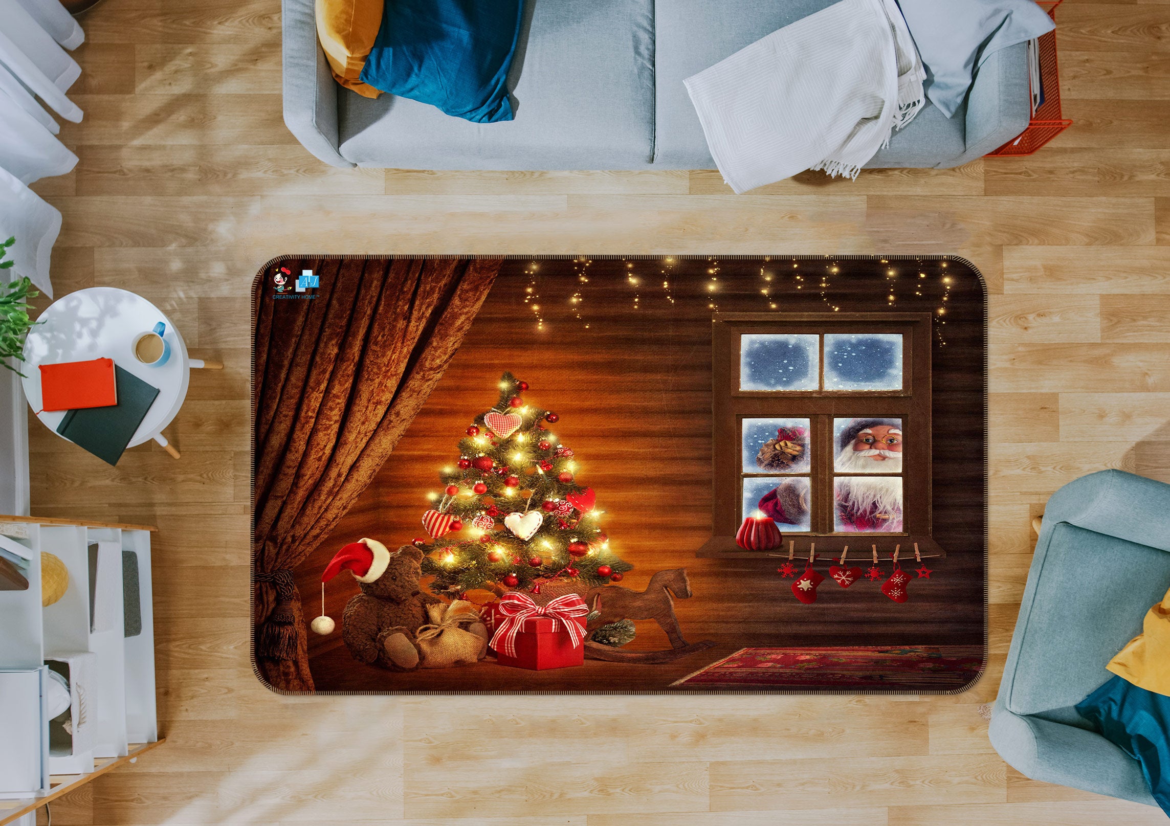 3D Tree Window Santa Claus 54214 Christmas Non Slip Rug Mat Xmas