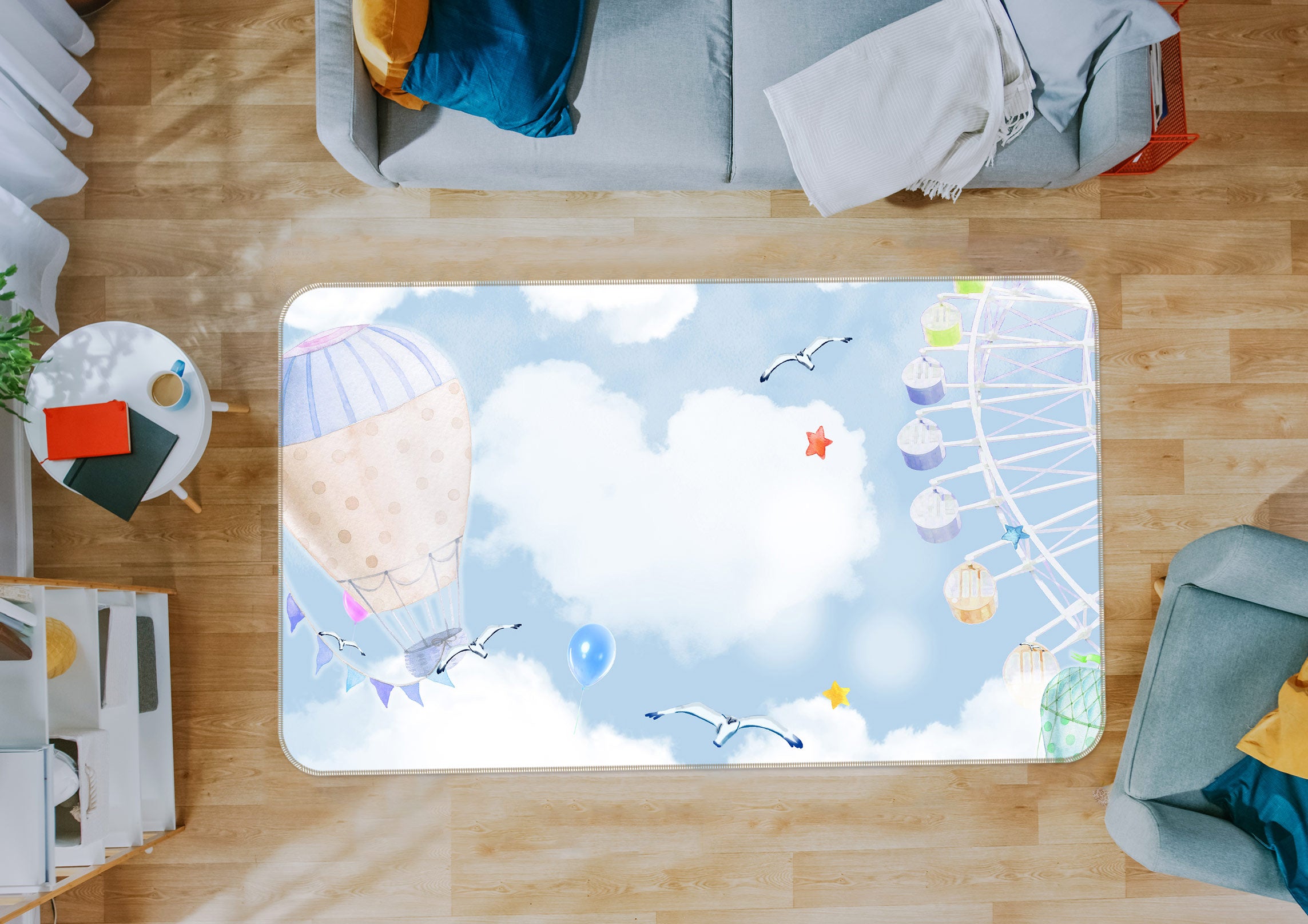 3D Cloud Ferris Wheel 77061 Non Slip Rug Mat