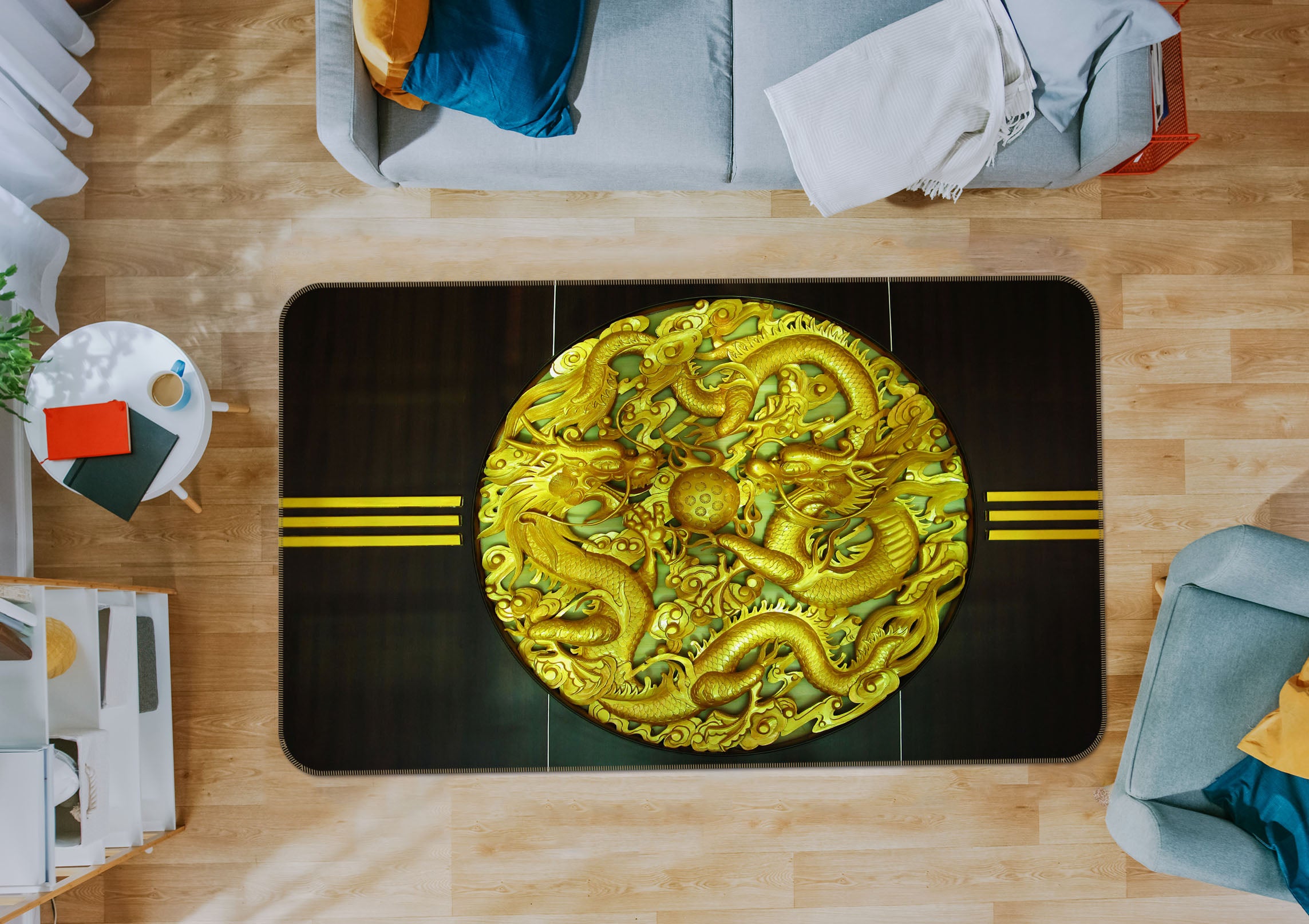 3D Circle Dragon Pattern 32096 Non Slip Rug Mat