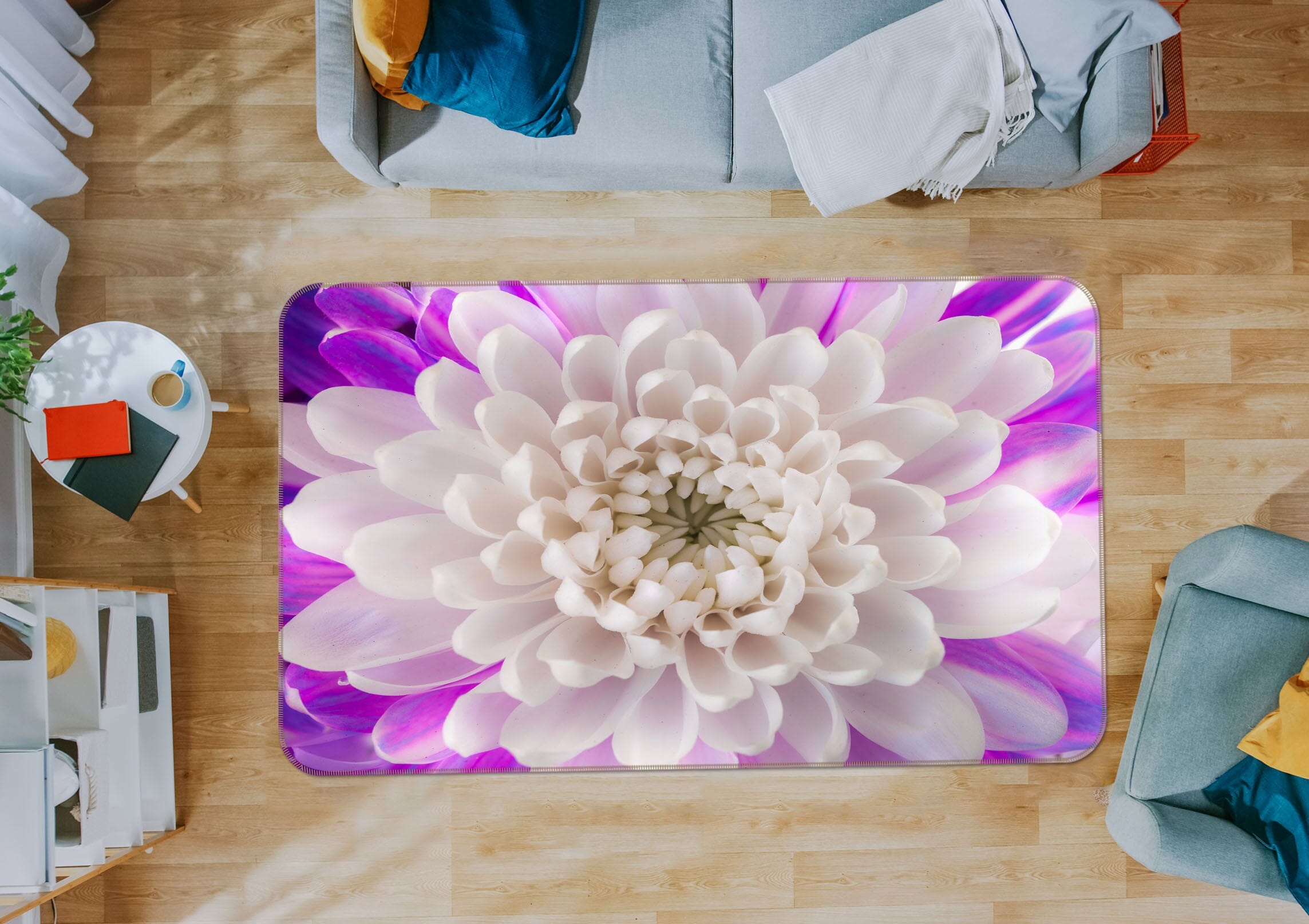 3D White Chrysanthemum 3020 Assaf Frank Rug Non Slip Rug Mat Mat AJ Creativity Home 
