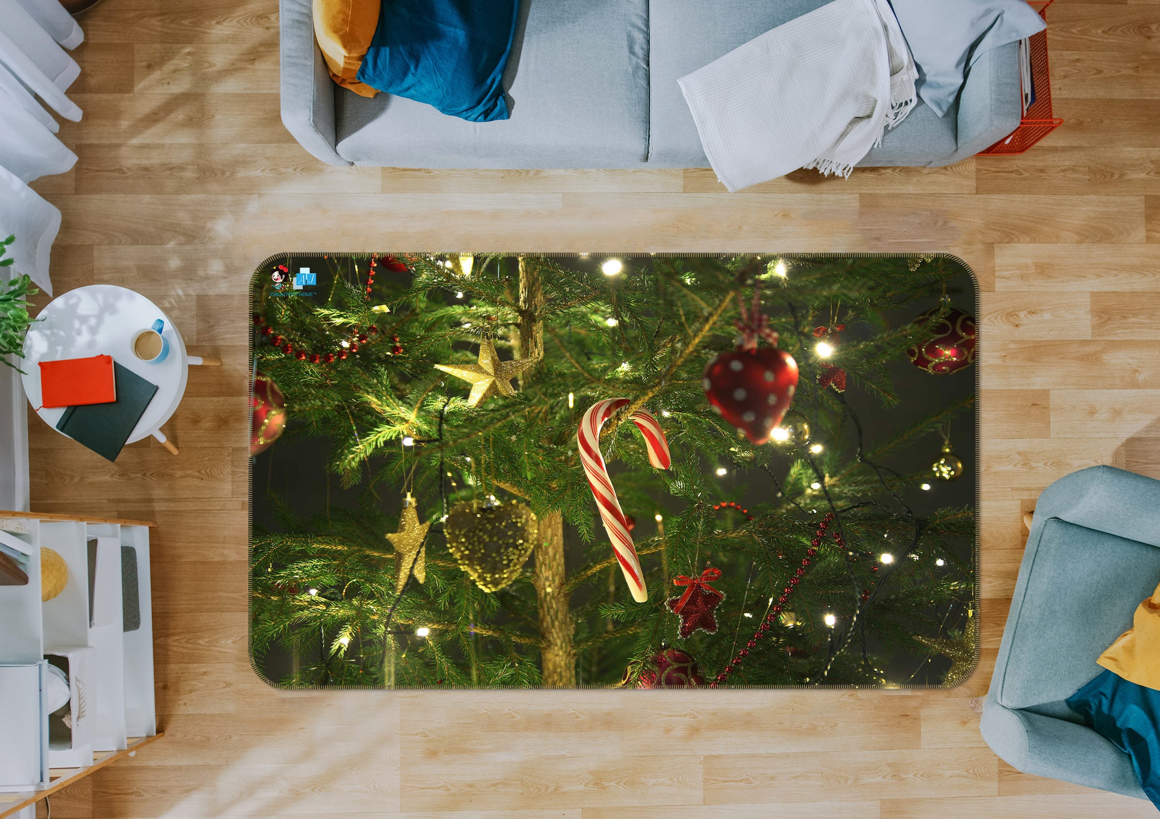 3D Tree Pendant 54215 Christmas Non Slip Rug Mat Xmas