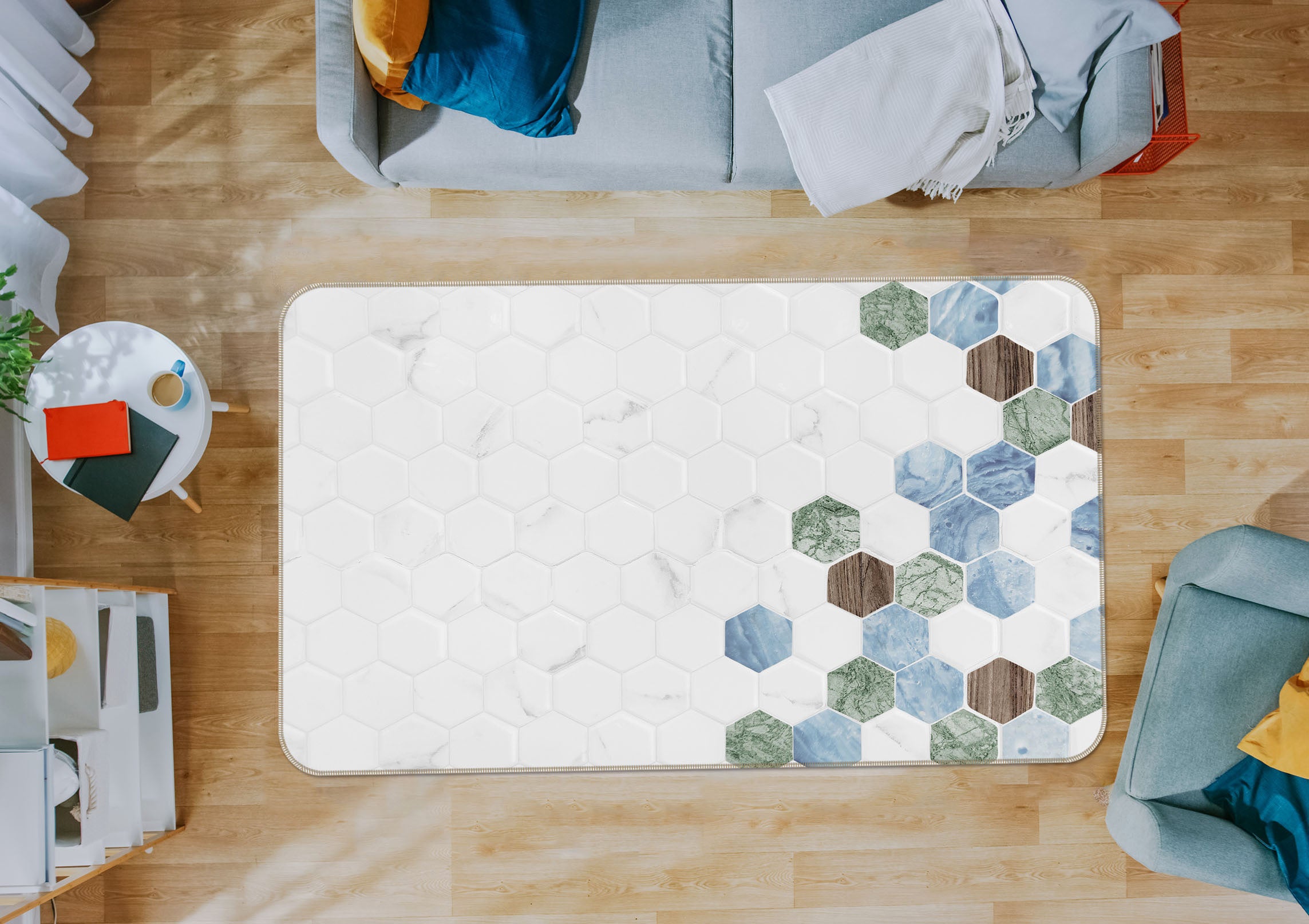 3D Hexagonal Brick Pattern 31106 Non Slip Rug Mat