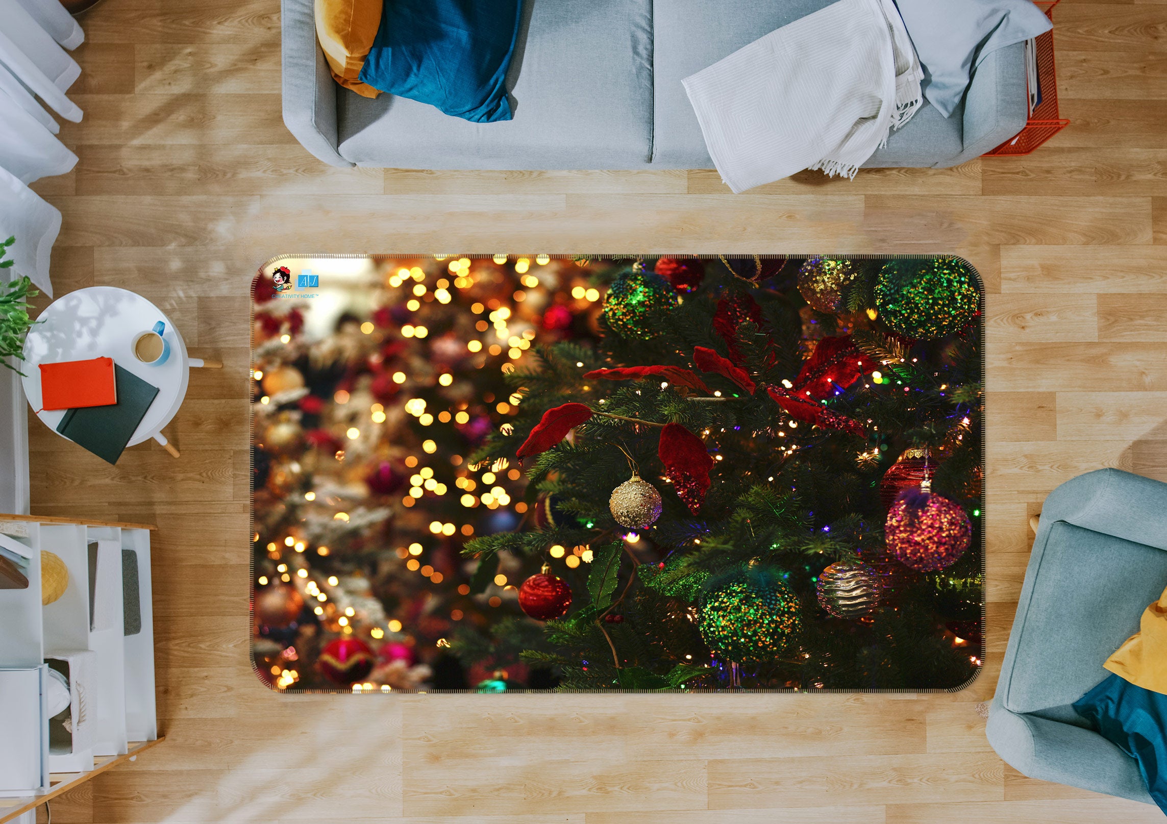 3D Tree Pendant 55008 Christmas Non Slip Rug Mat Xmas