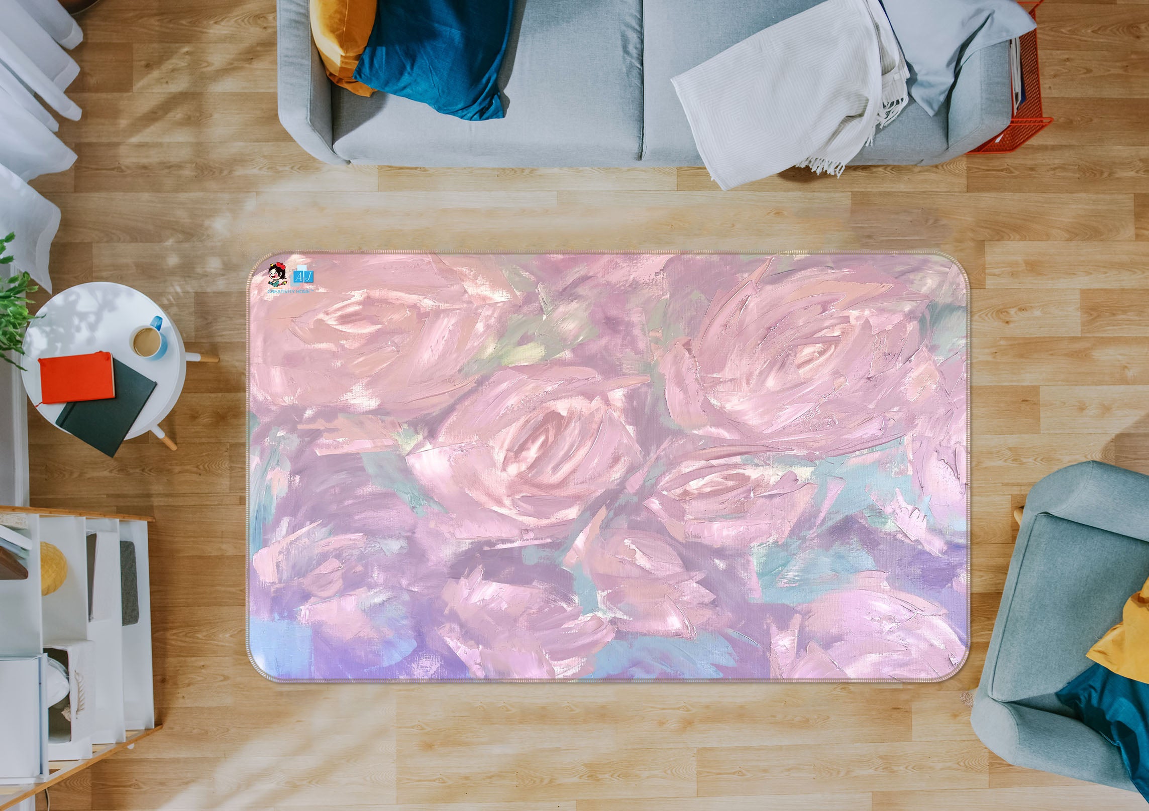 3D Pink Roses 3839 Skromova Marina Rug Non Slip Rug Mat
