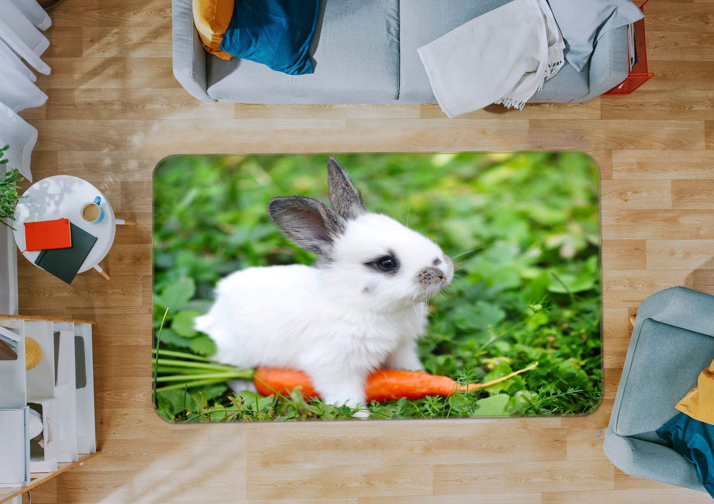 3D Rabbit Carrot 65087 Non Slip Rug Mat