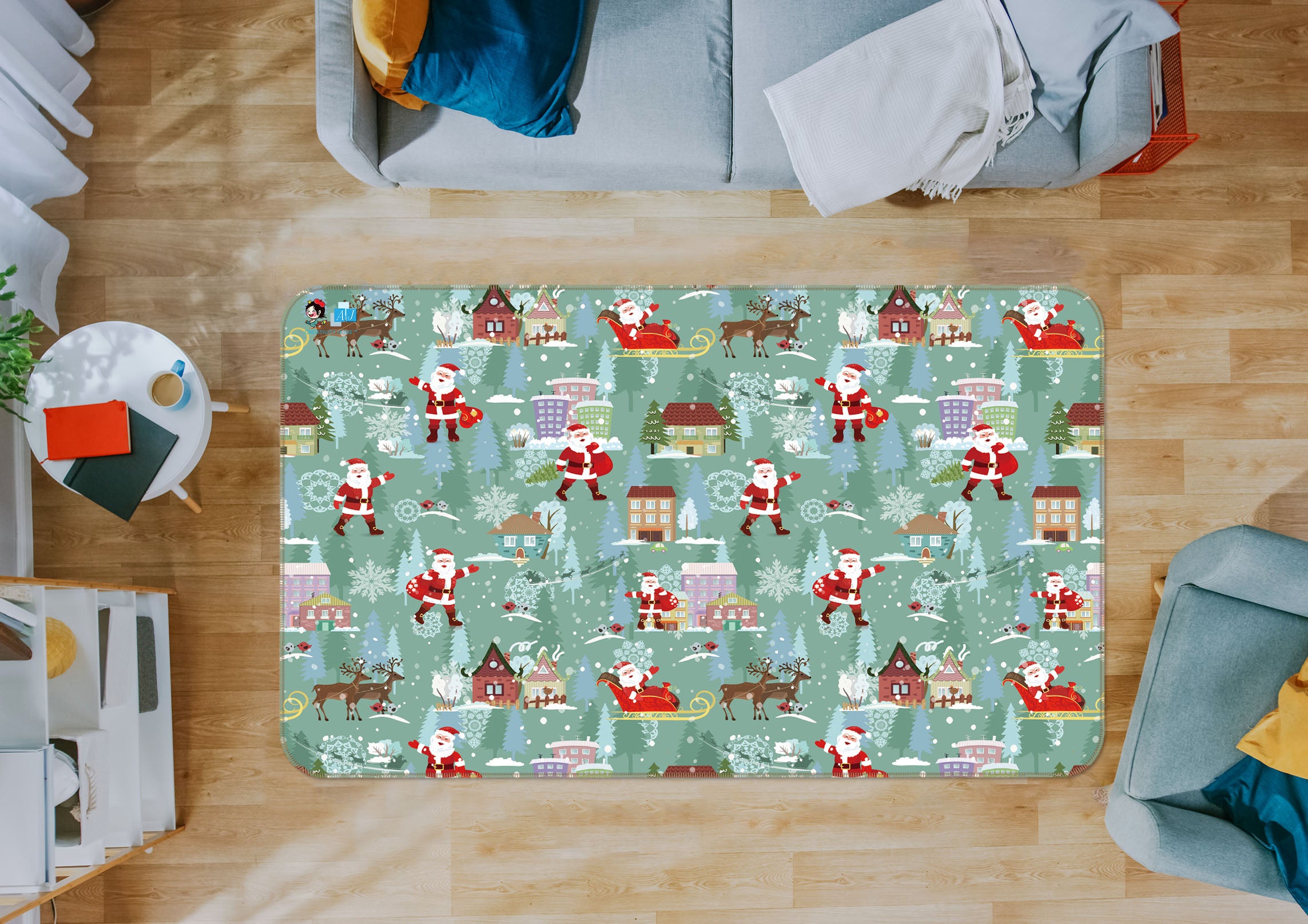 3D Santa Claus House Pattern 55066 Christmas Non Slip Rug Mat Xmas