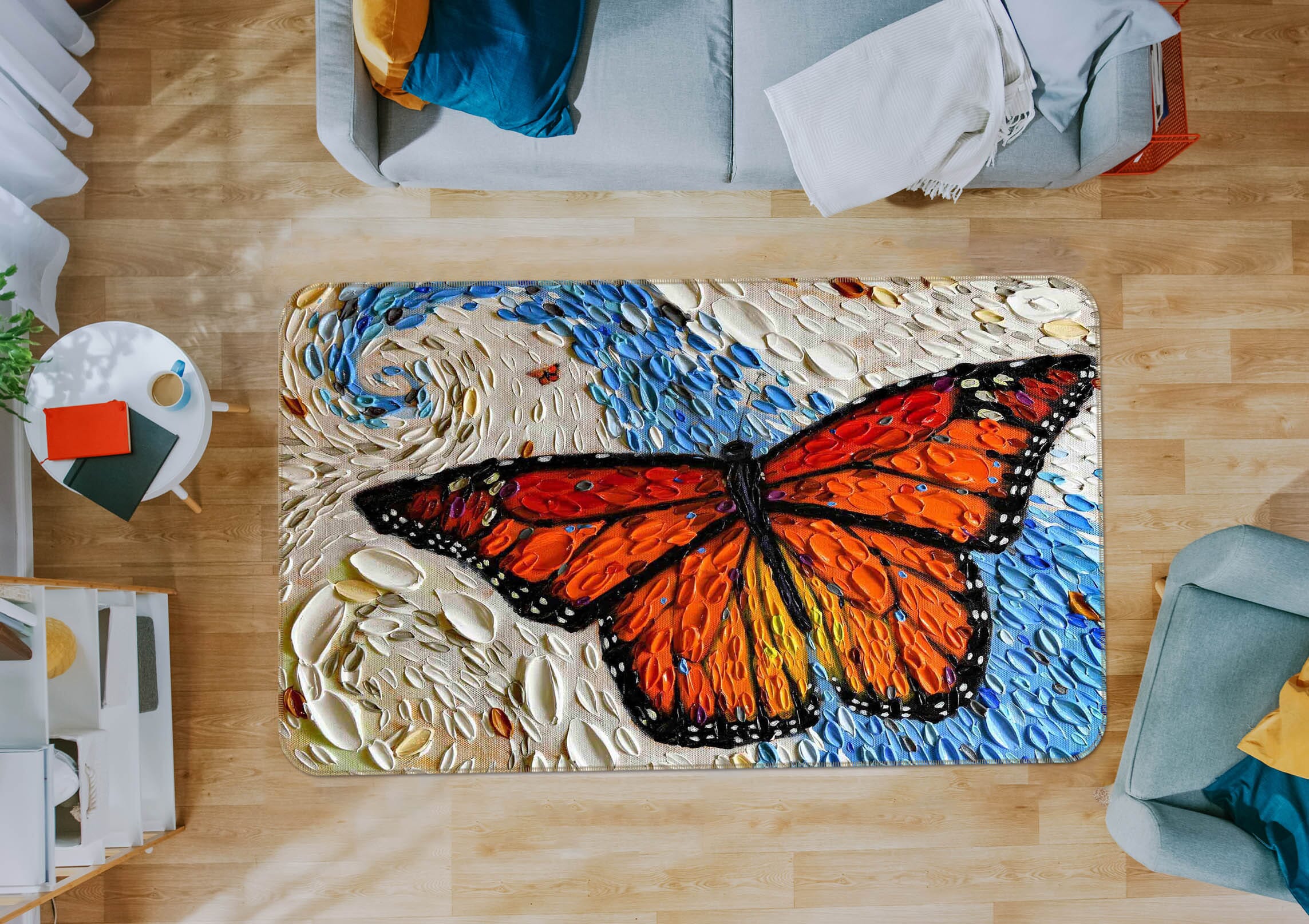 3D Shell Butterfly 1020 Dena Tollefson Rug Non Slip Rug Mat Mat AJ Creativity Home 