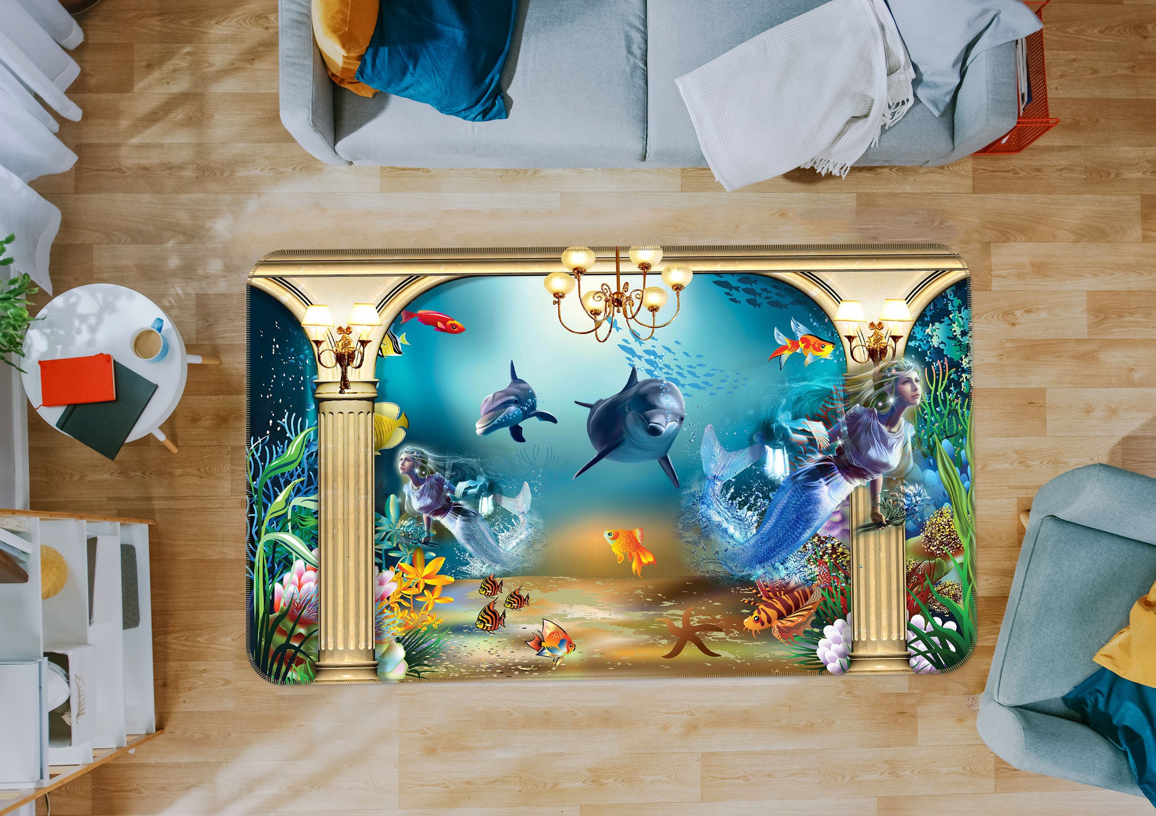 3D Sea Bottom Fish 75141 Non Slip Rug Mat