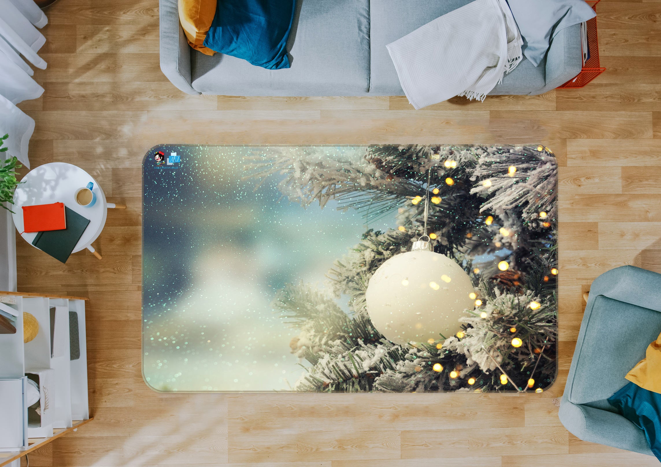 3D White Ball 54230 Christmas Non Slip Rug Mat Xmas