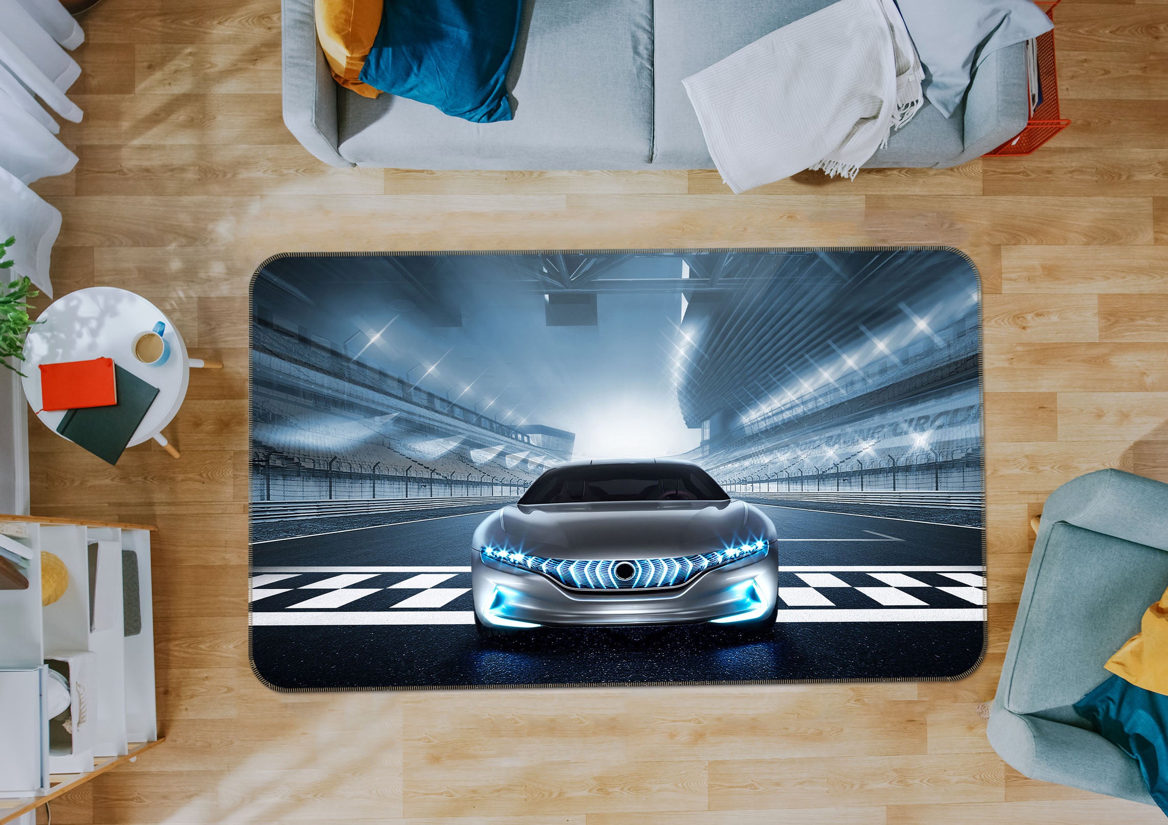 3D Silver Car Starting Point 42090 Vehicle Non Slip Rug Mat