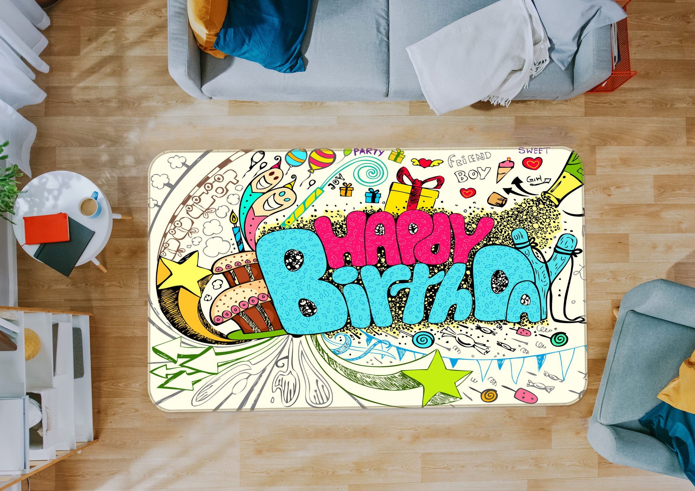 3D Happy Birthday 37087 Non Slip Rug Mat