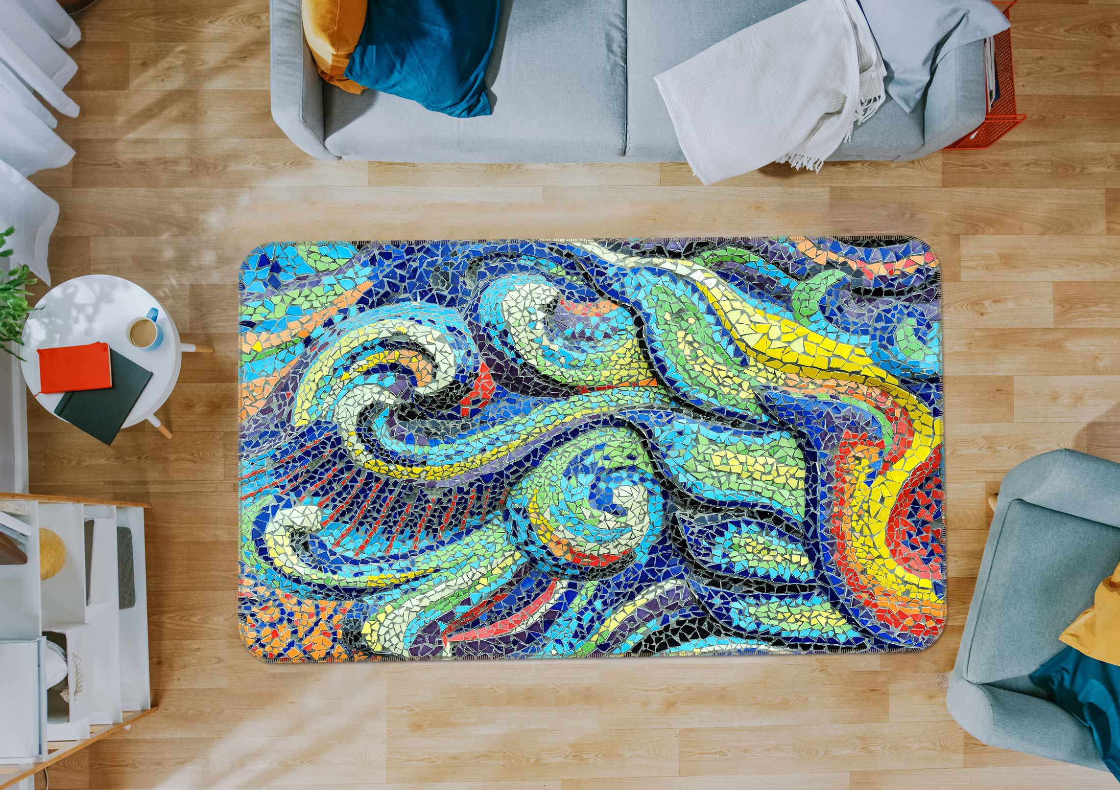 3D Blue Pattern 33009 Non Slip Rug Mat