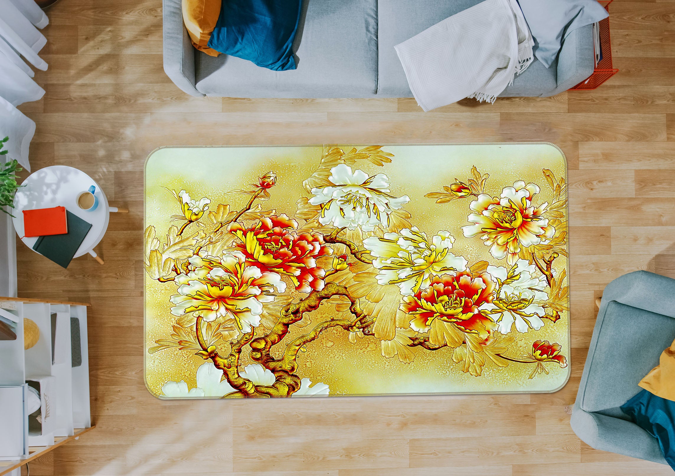 3D Flower Pattern 32095 Non Slip Rug Mat