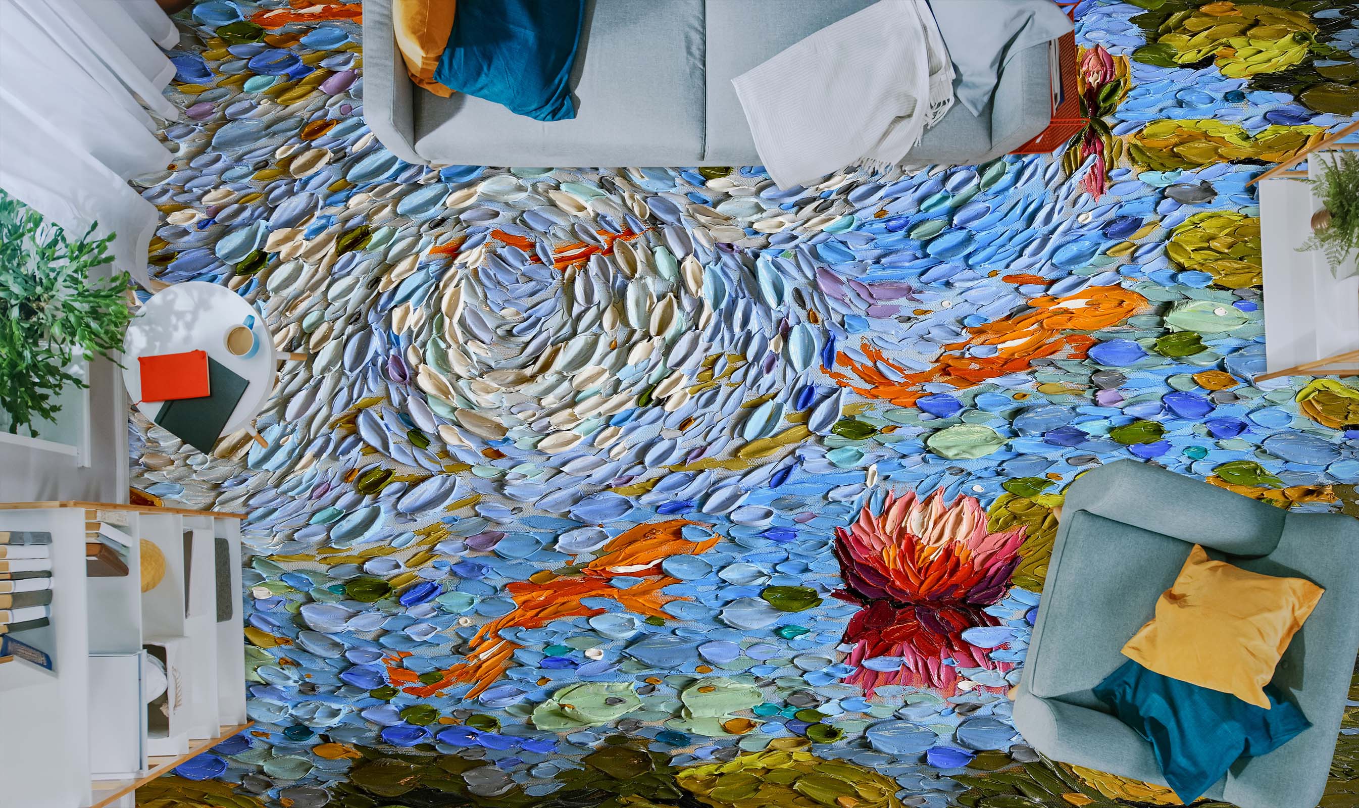 3D Red Lotus Goldfish 102162 Dena Tollefson Floor Mural